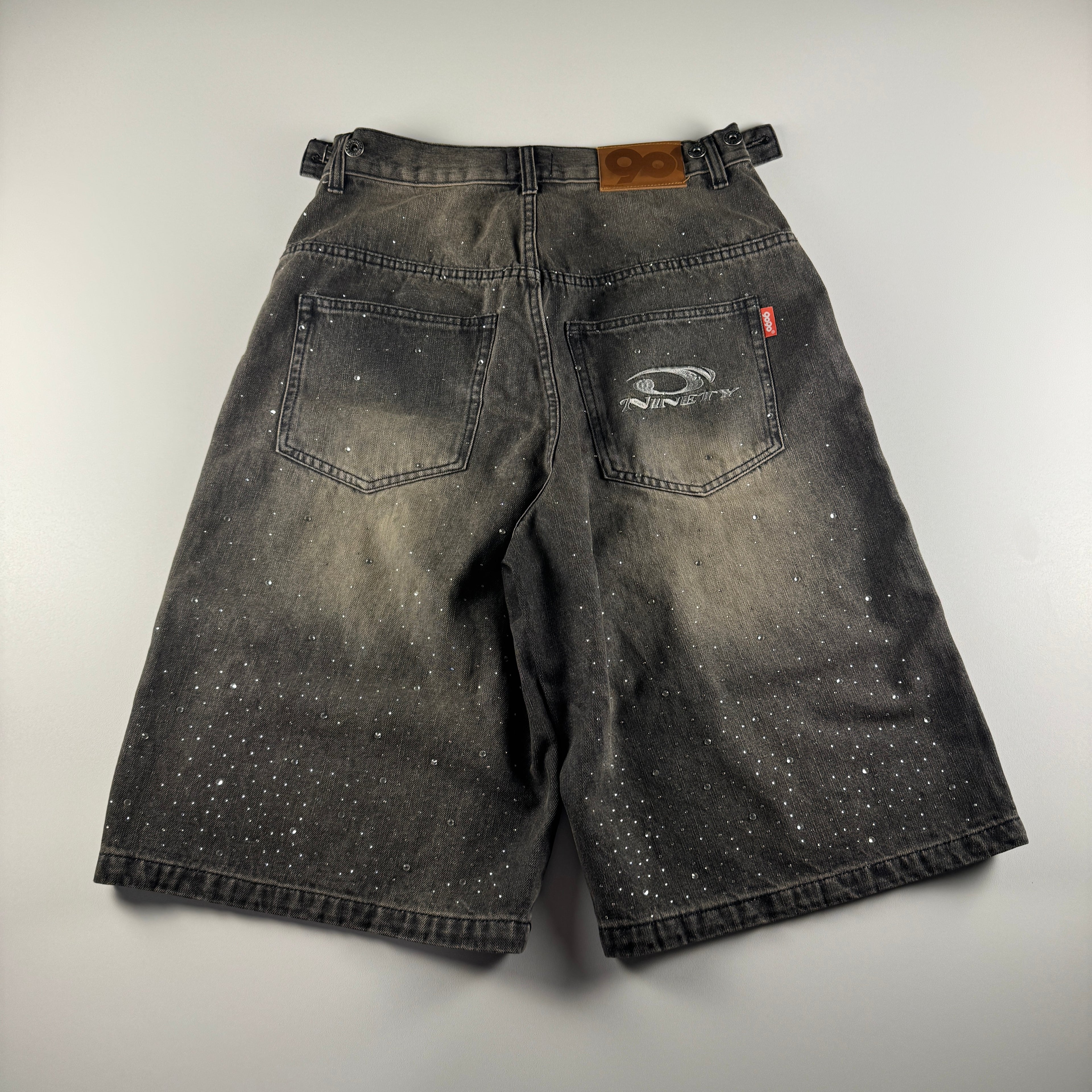 9090 Black Rhinestone Denim Short (L)
