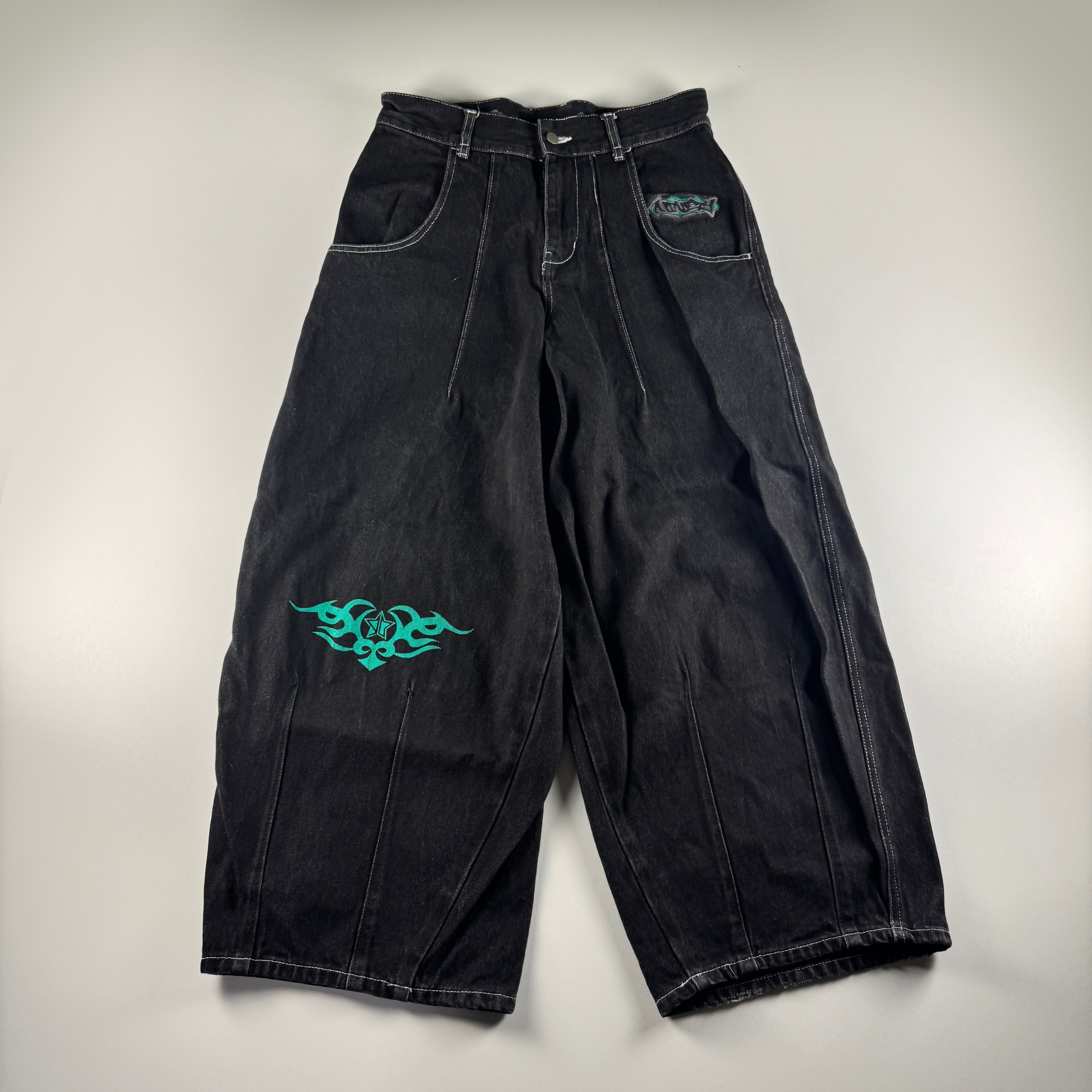 9090 Ultra Baggy Techno Black Pants (XL)