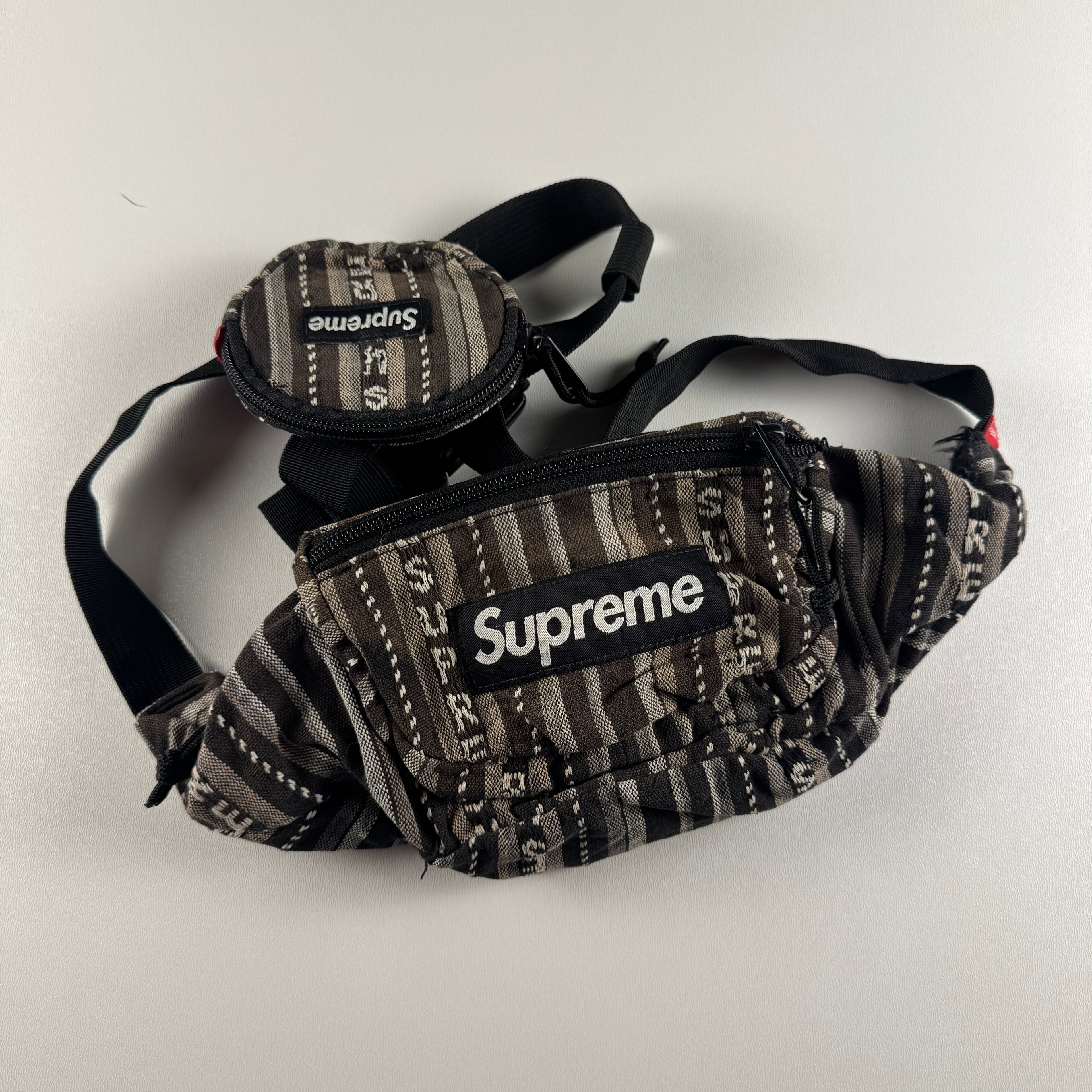Supreme Woven Stripe Waist Bag Black