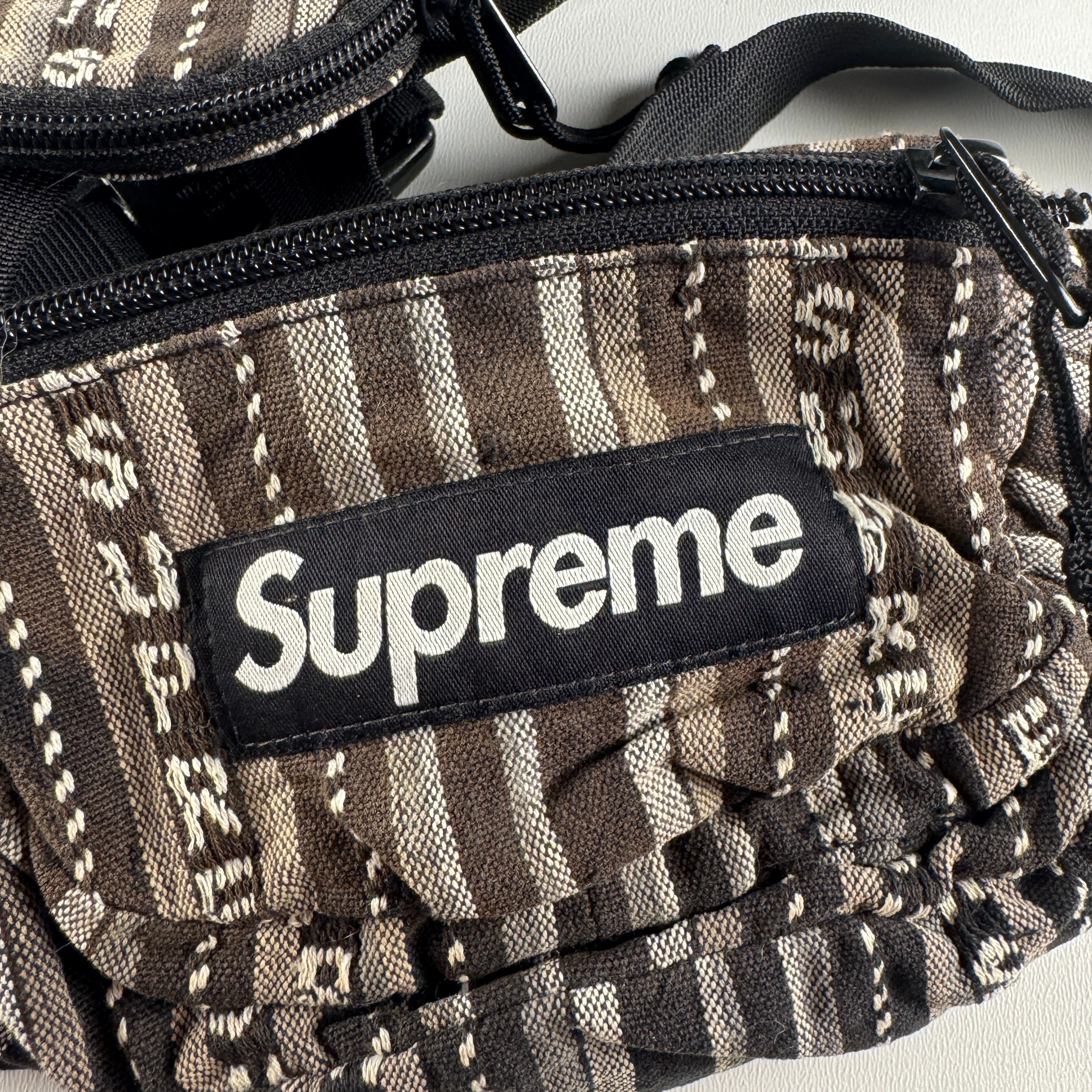 Supreme Woven Stripe Waist Bag Black