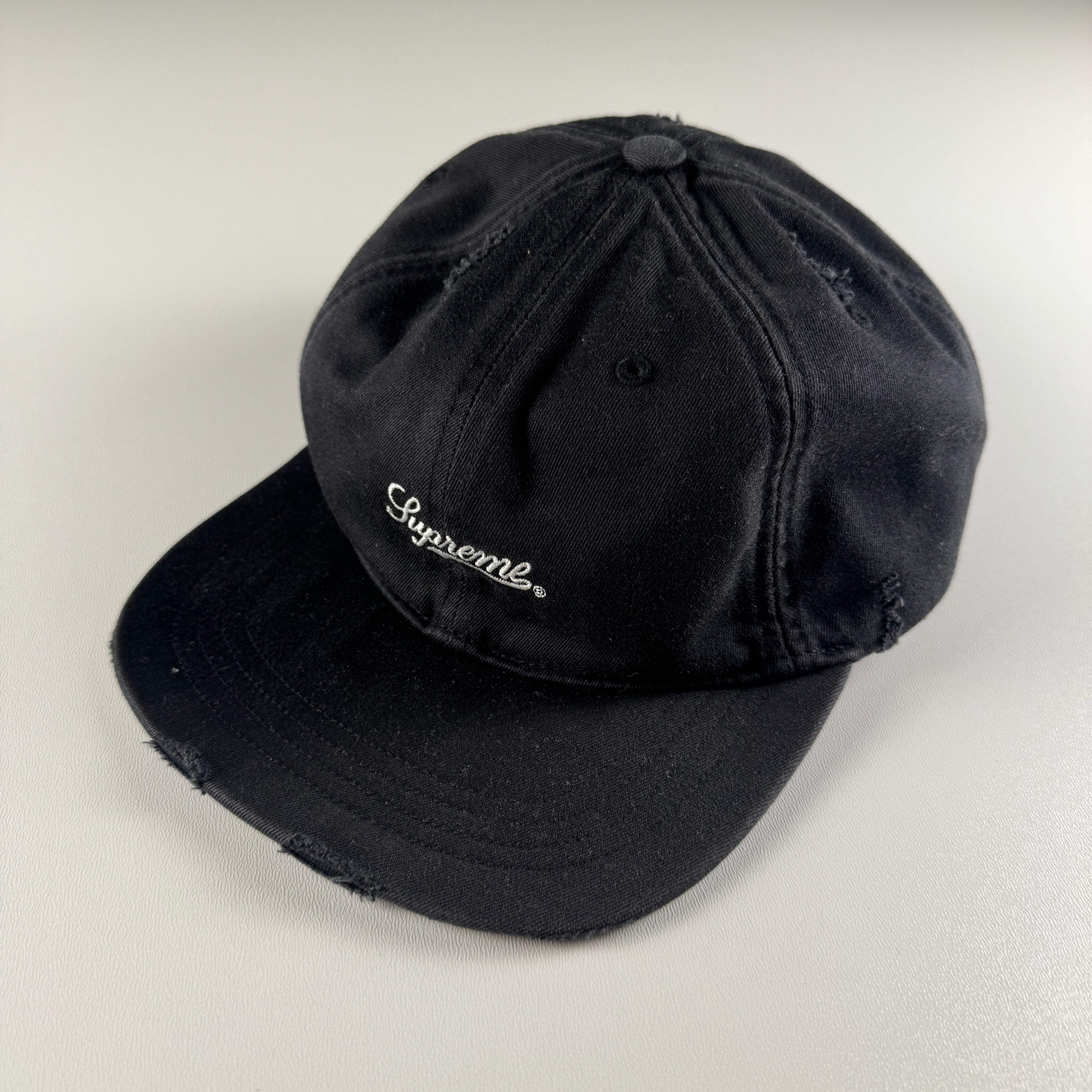 Supreme Distressed Script 6 Panel Black Cap