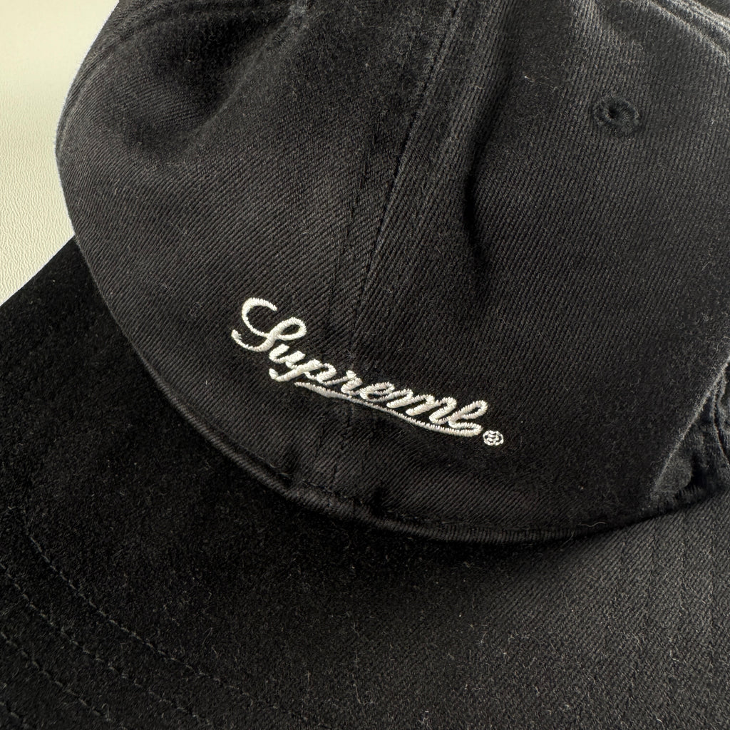 Supreme Distressed Script 6 Panel Black Cap