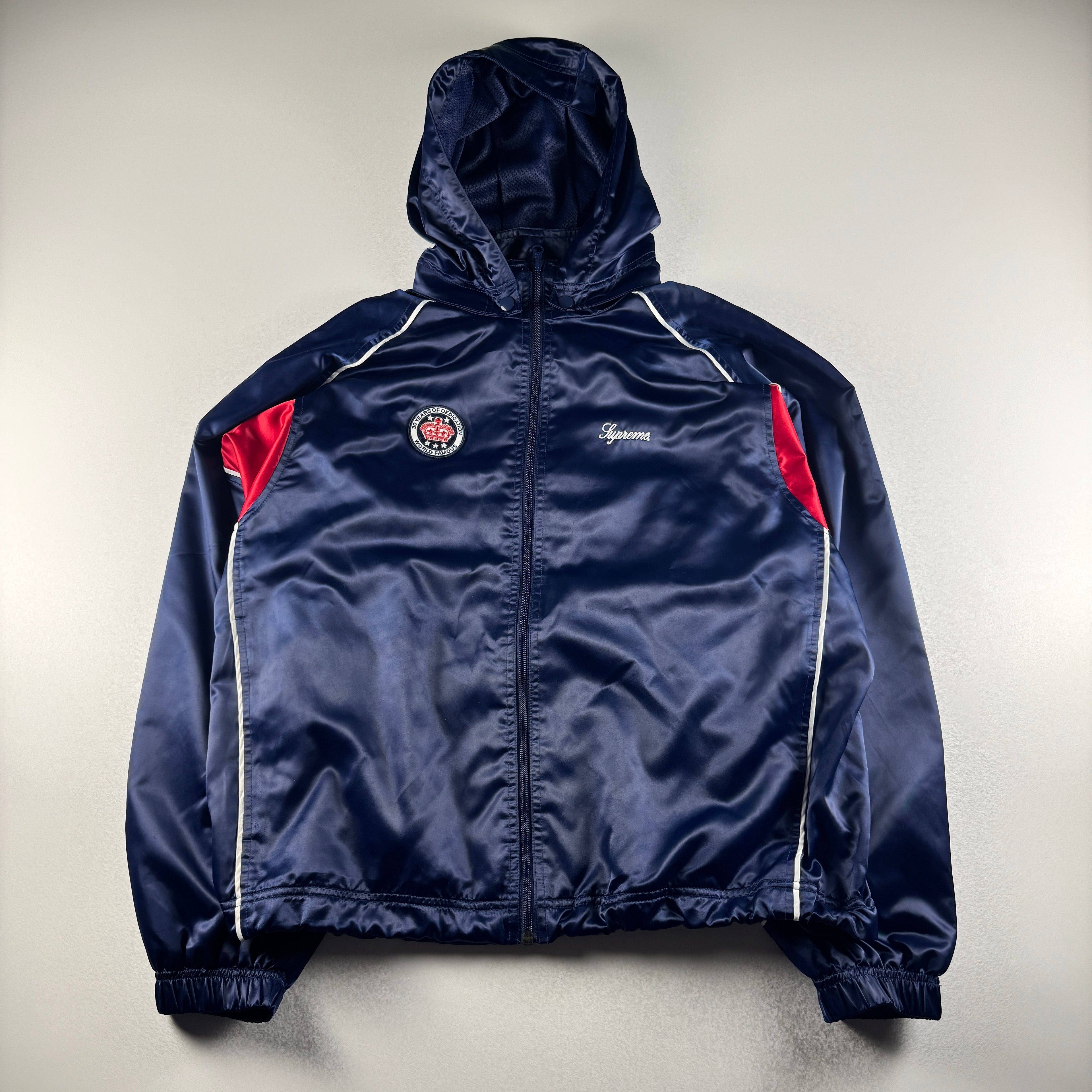 Supreme Satin Navy Blue Track Jacket (M)