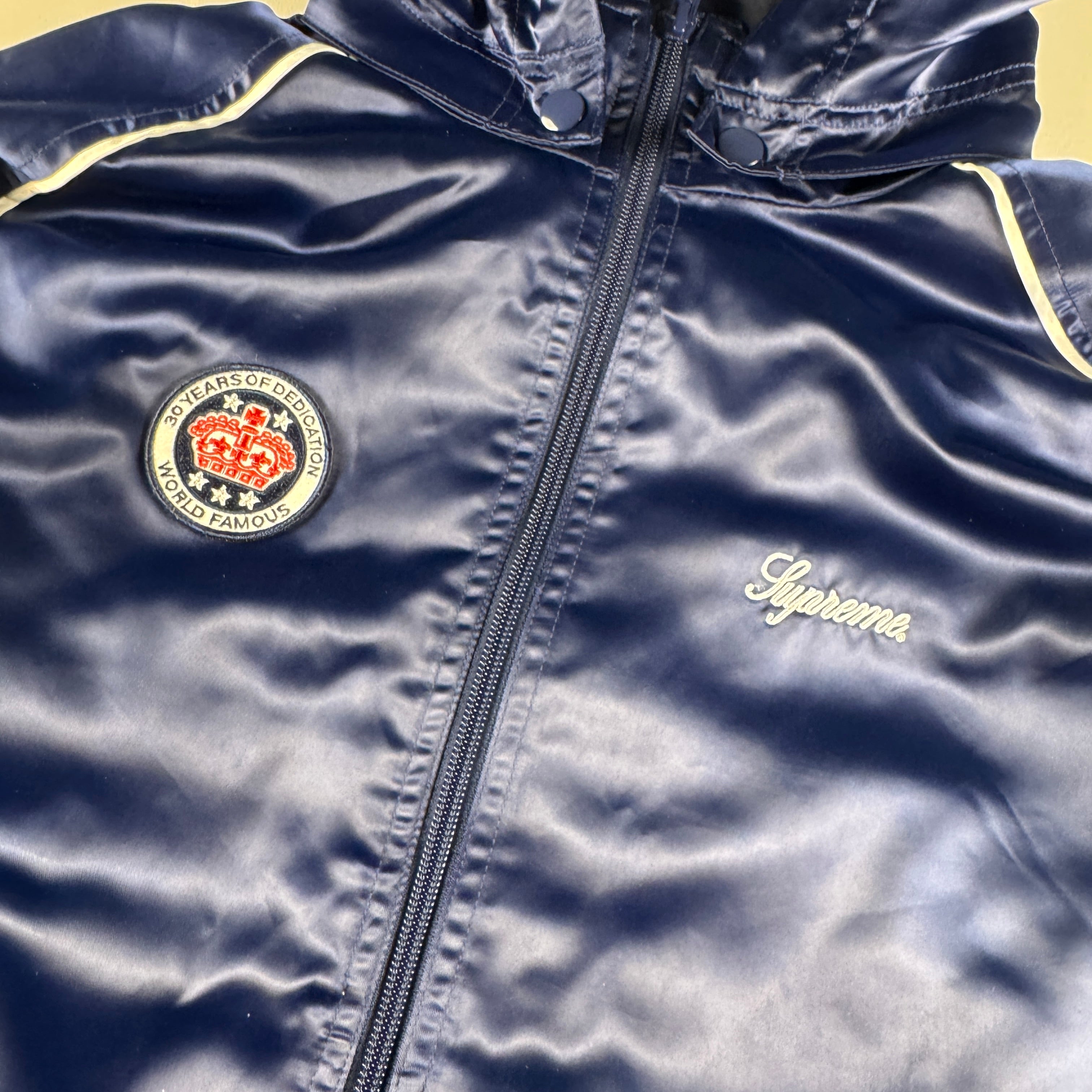 Supreme Satin Navy Blue Track Jacket (M)