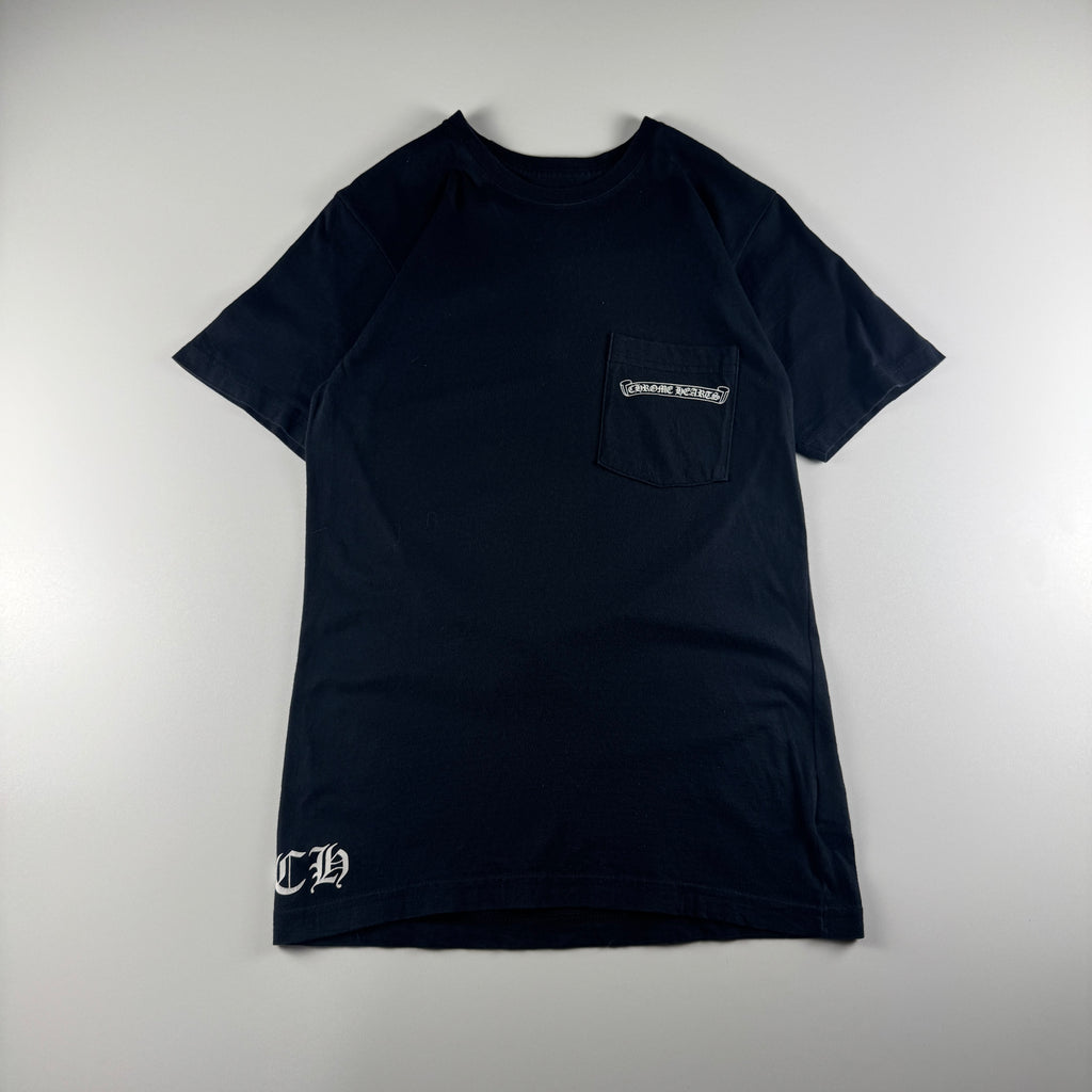 Chrome Hearts Plus Scroll Logo Faded Pocket Black Tee (S)