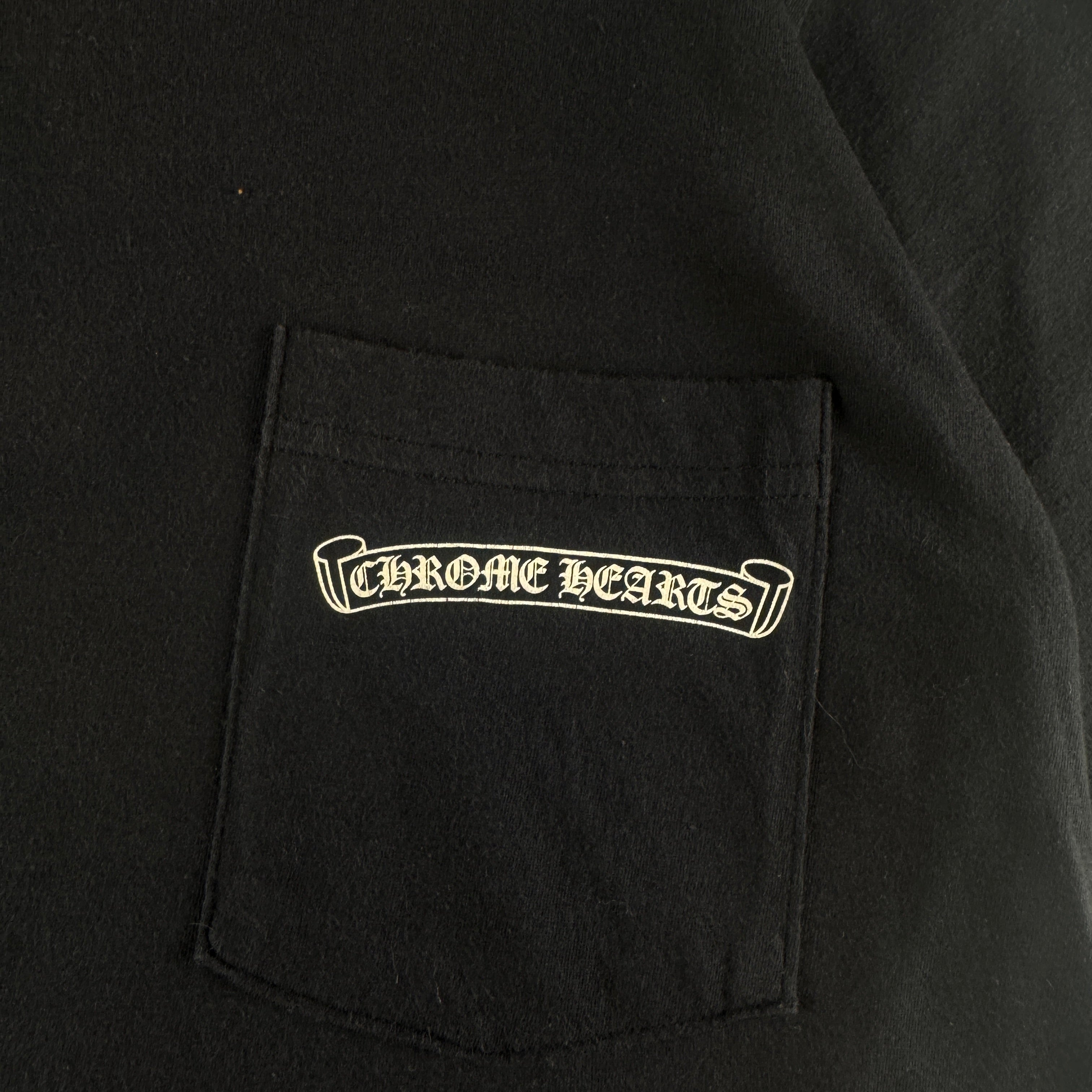 Chrome Hearts Plus Scroll Logo Faded Pocket Black Tee (S)