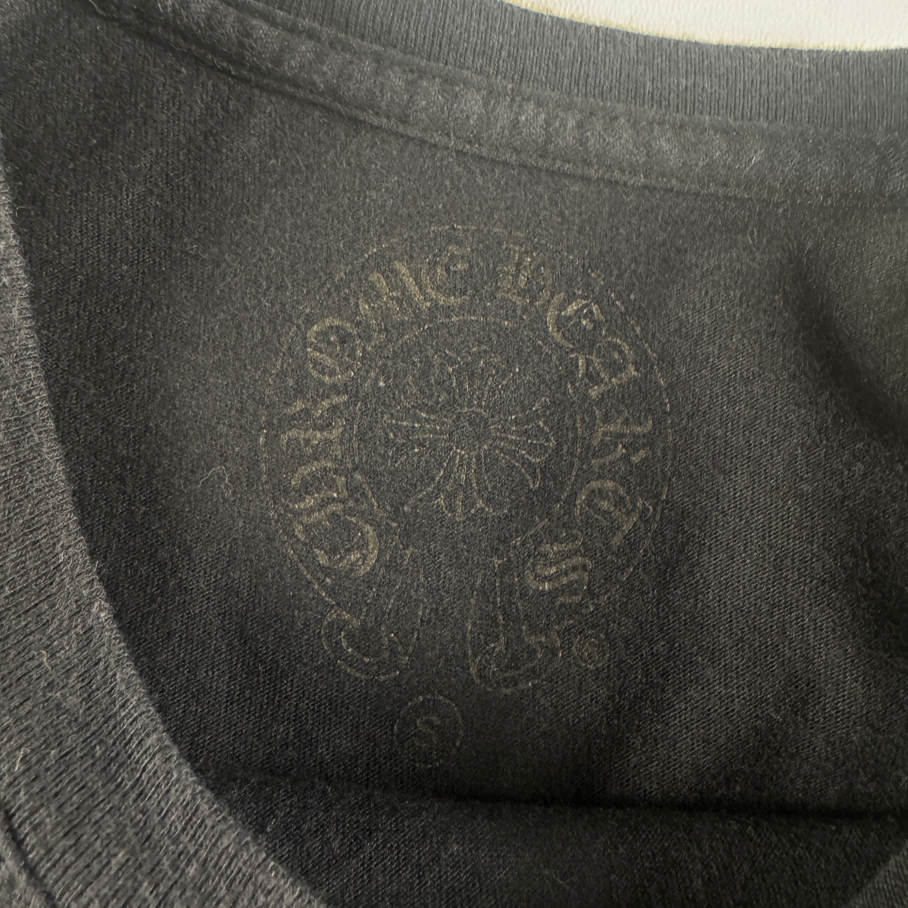 Chrome Hearts Plus Scroll Logo Faded Pocket Black Tee (S)