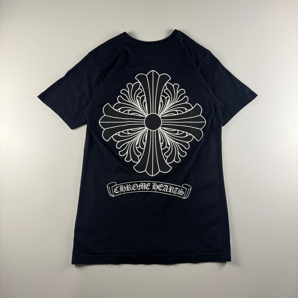 Chrome Hearts Plus Scroll Logo Faded Pocket Black Tee (S)