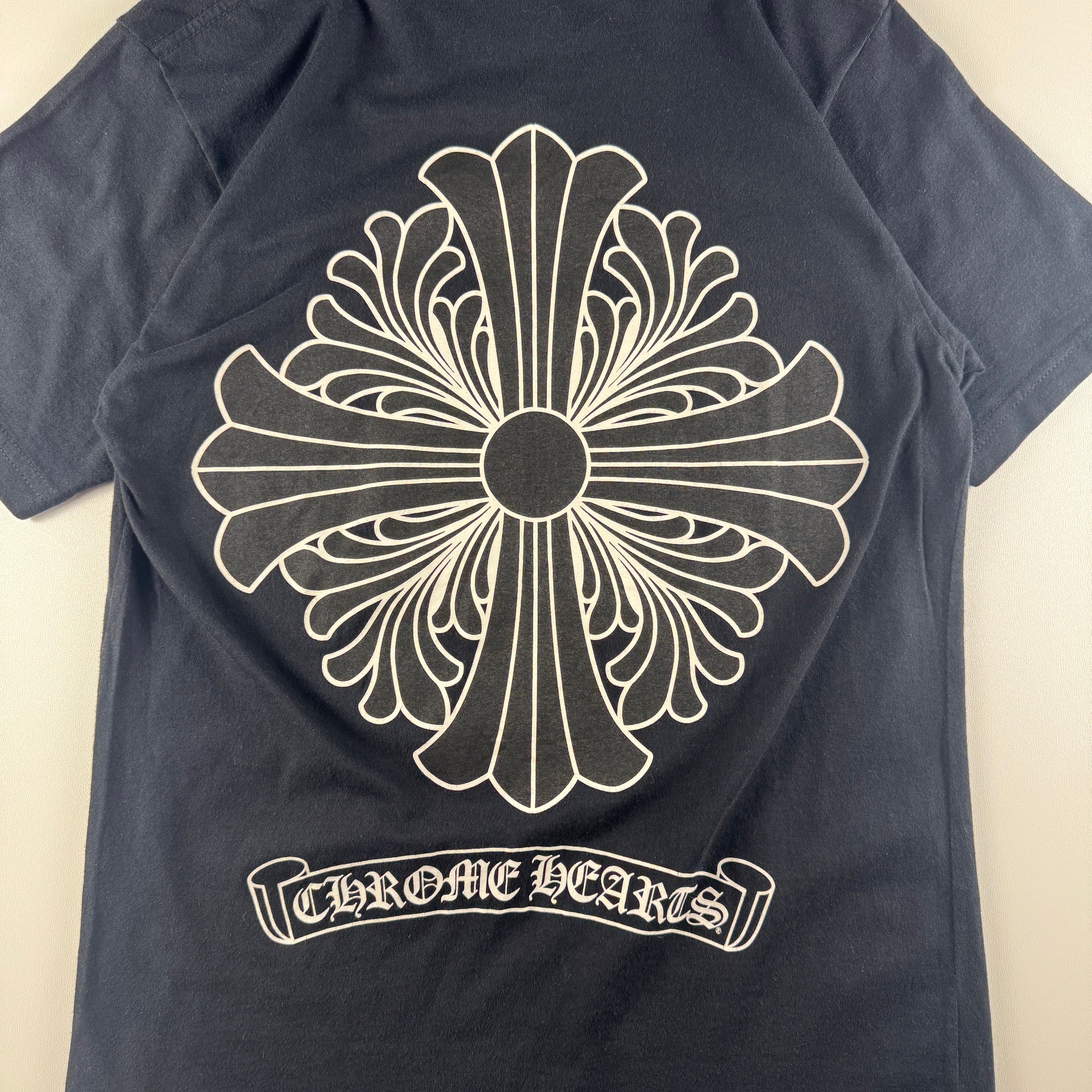 Chrome Hearts Plus Scroll Logo Faded Pocket Black Tee (S)