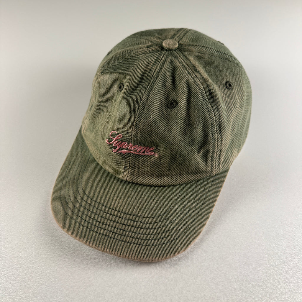 Supreme Script Logo Washed Twill 6-Panel Green Cap (OS)