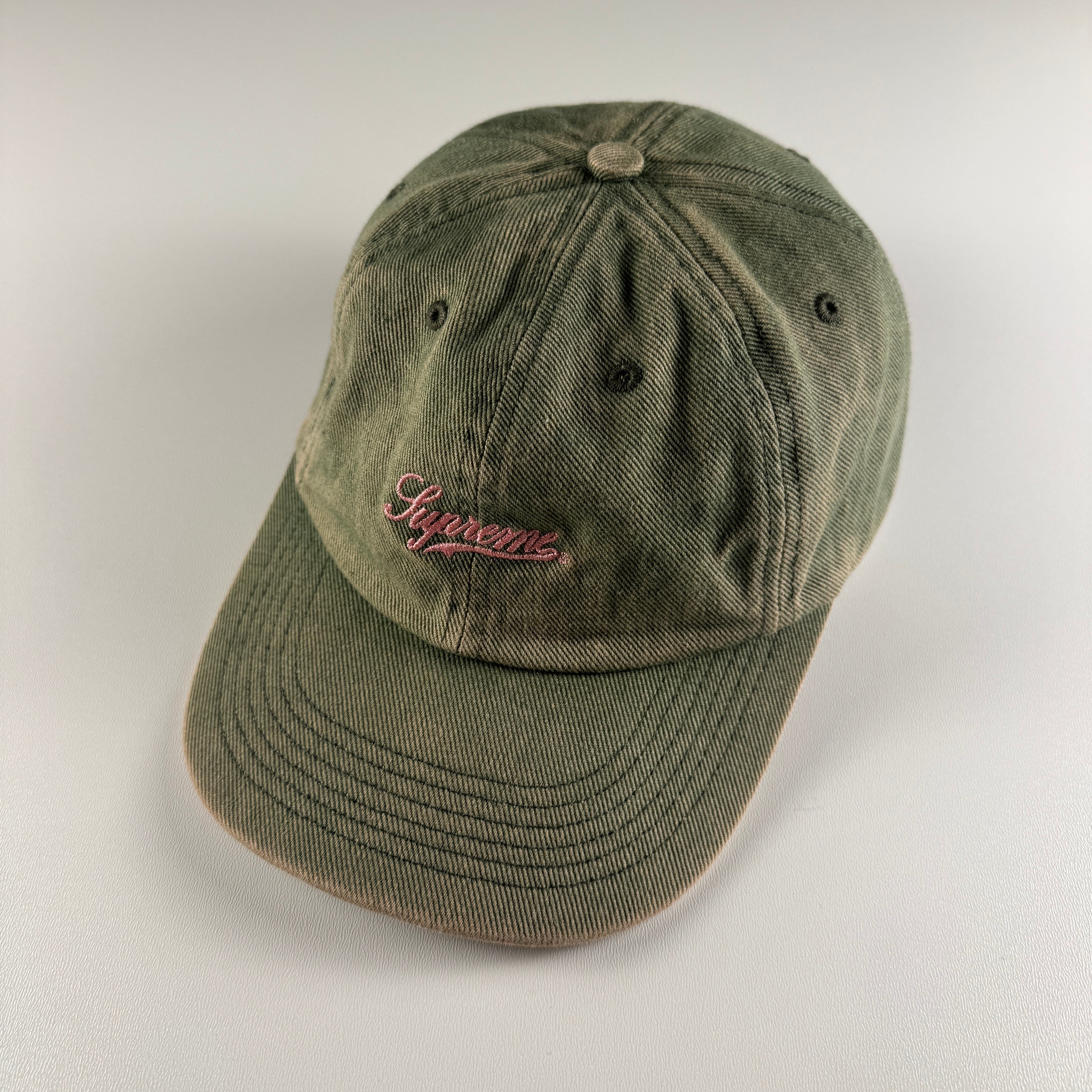 Supreme Script Logo Washed Twill 6-Panel Green Cap (OS)