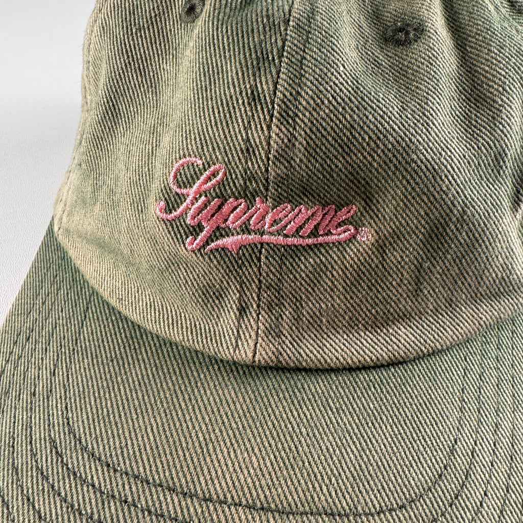 Supreme Script Logo Washed Twill 6-Panel Green Cap (OS)