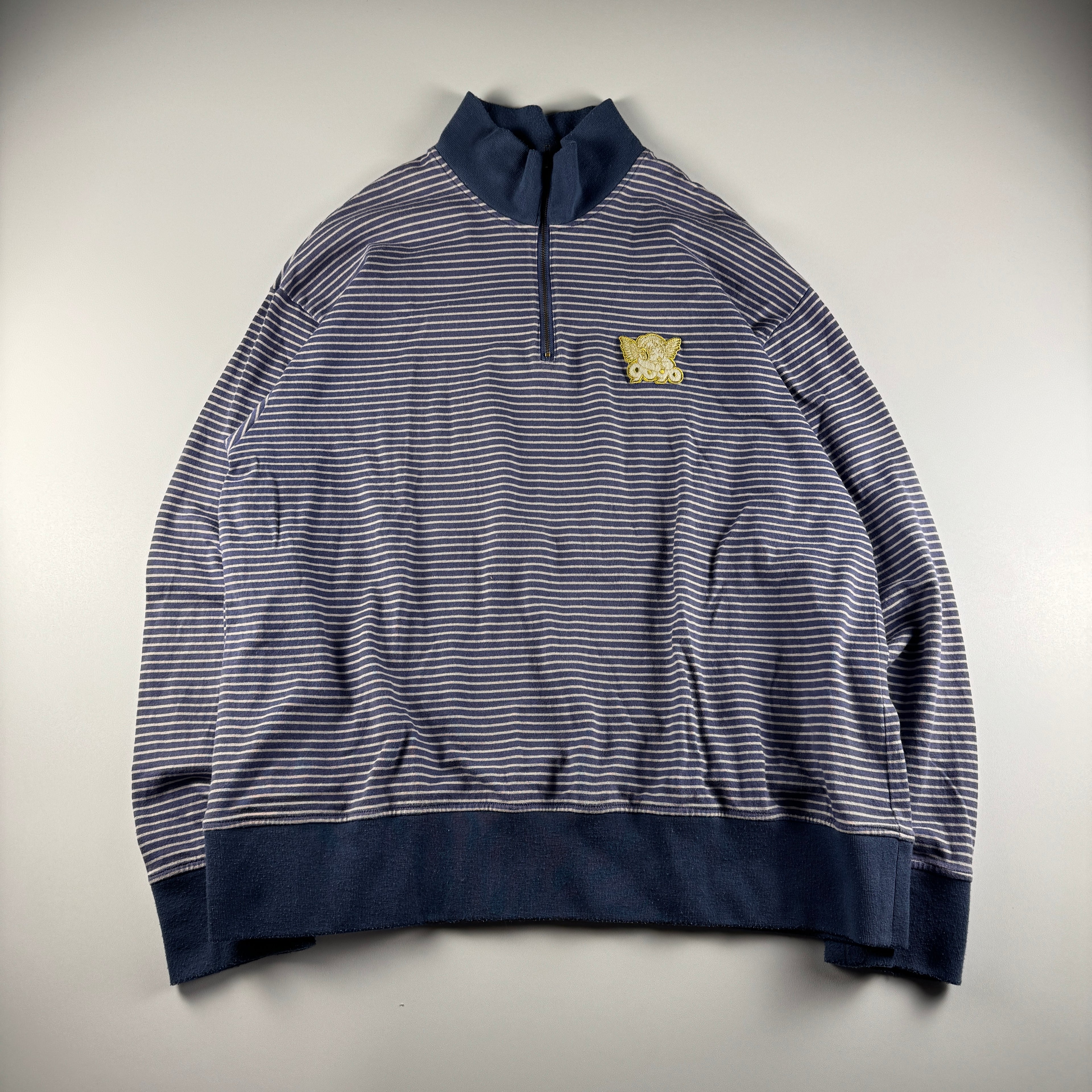 9090 Striped Blue Half-Zip Polo (L)