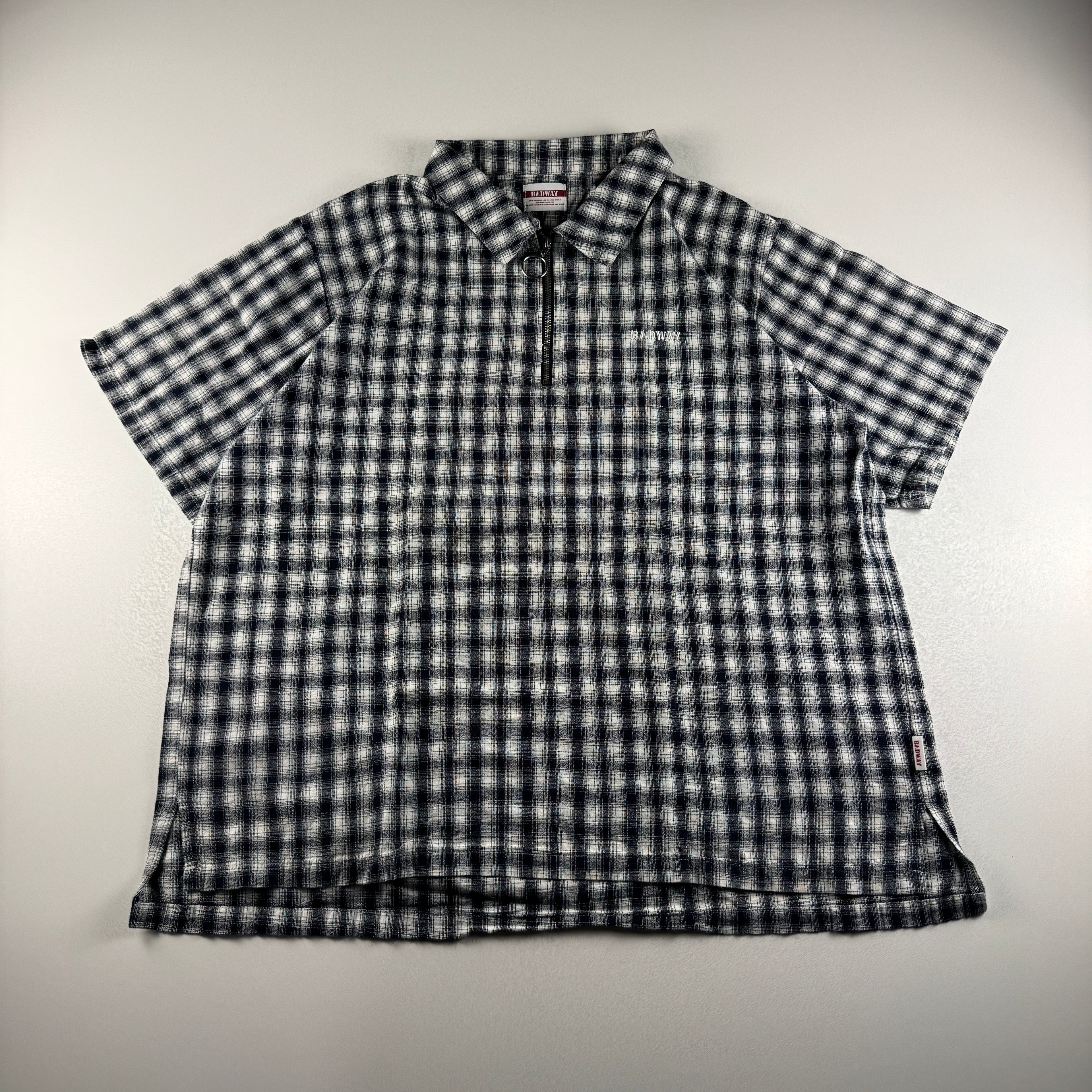 Badway Check Black and White Zip S/S Shirt (M)