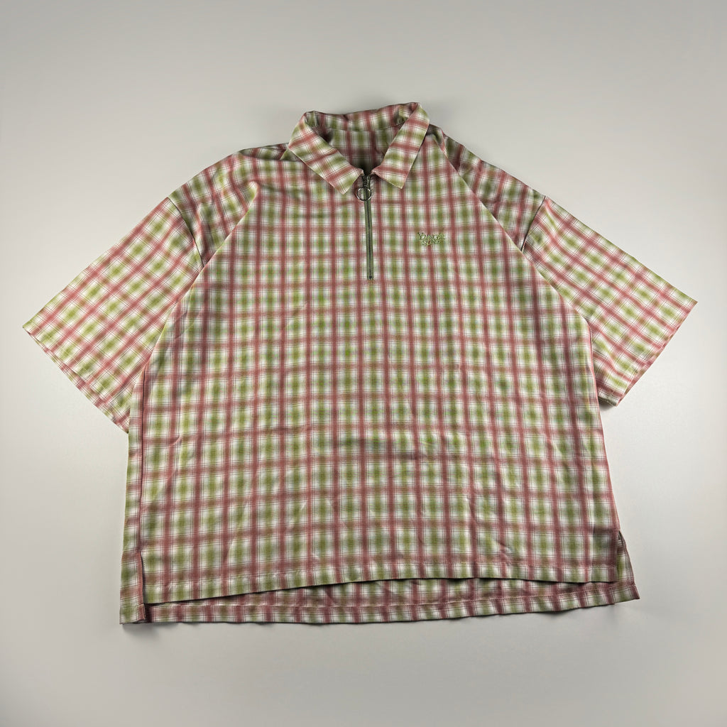 Younger Song Red and Green Check S/S Zip Shirt (L)