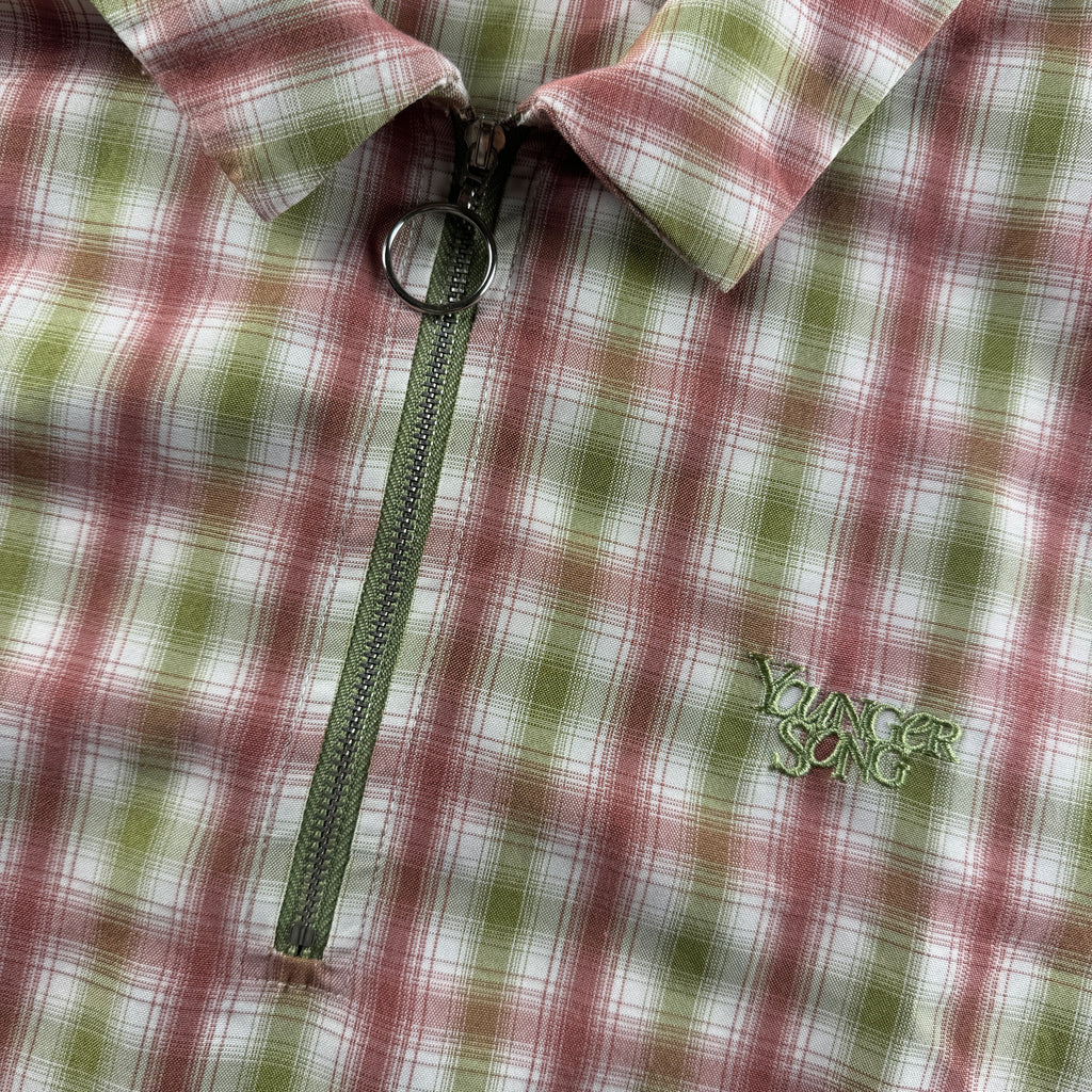 Younger Song Red and Green Check S/S Zip Shirt (L)