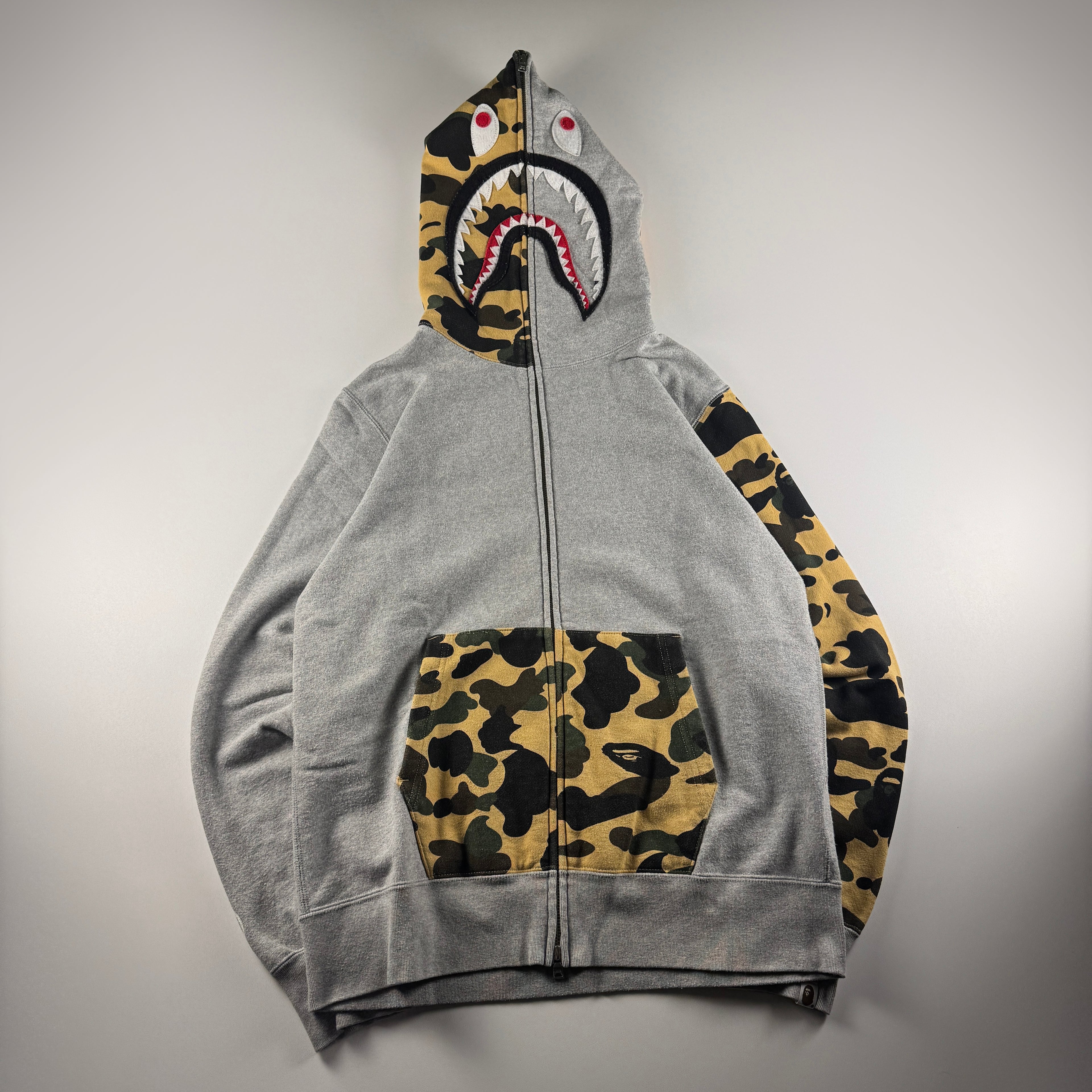 BAPE Camo and Grey Shark Zip Hoodie (L)