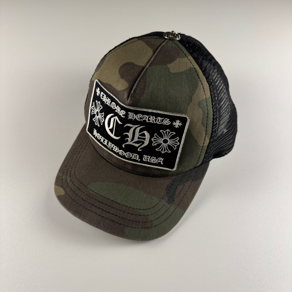 Chrome Hearts Hollywood USA Camo Green Trucker Hat (53-60 / OS)