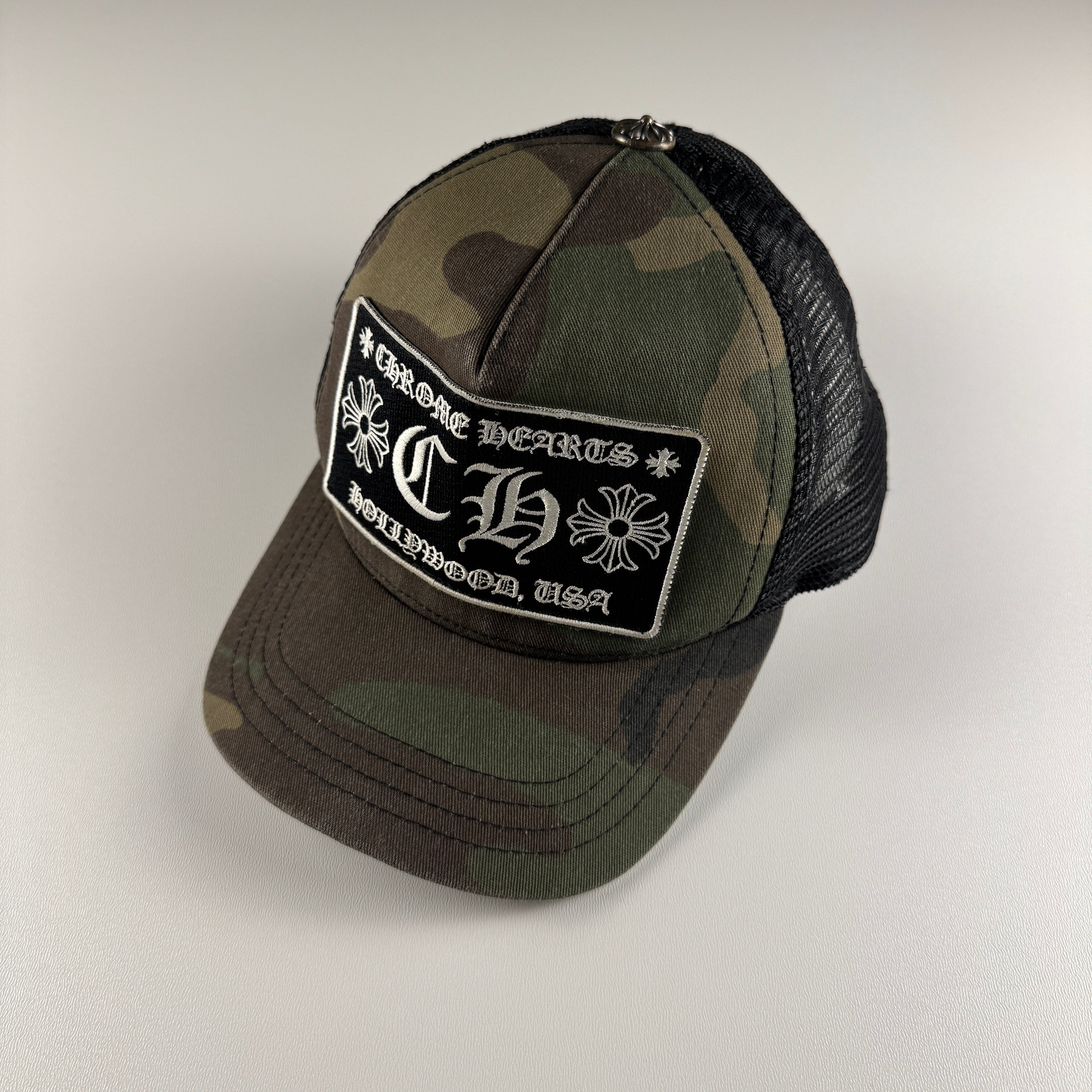 Chrome Hearts Hollywood USA Camo Green Trucker Hat (53-60 / OS)