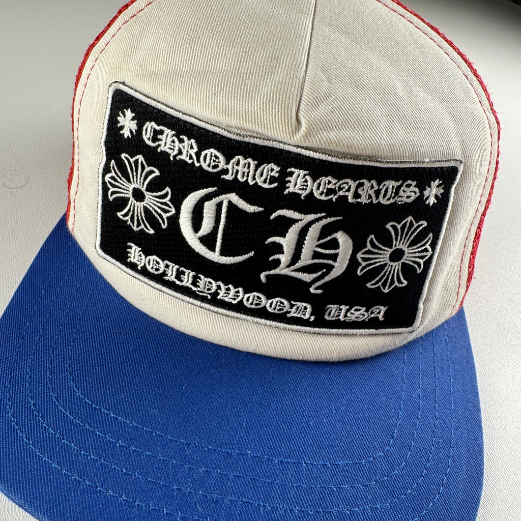 Chrome Hearts Hollywood USA Blue and Red Trucker Hat (53-60 / OS)