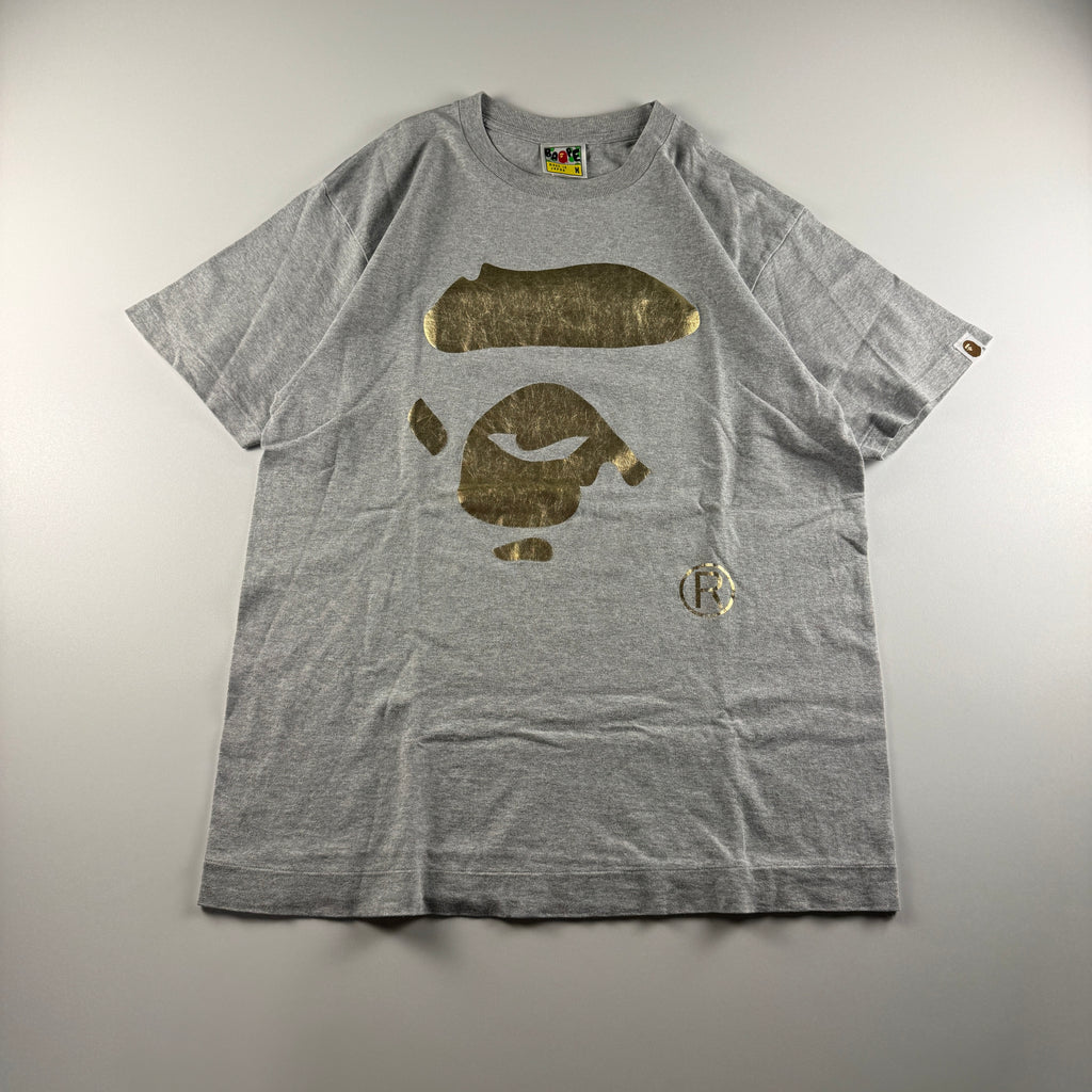 BAPE Face Gold Logo Grey Tee (M)