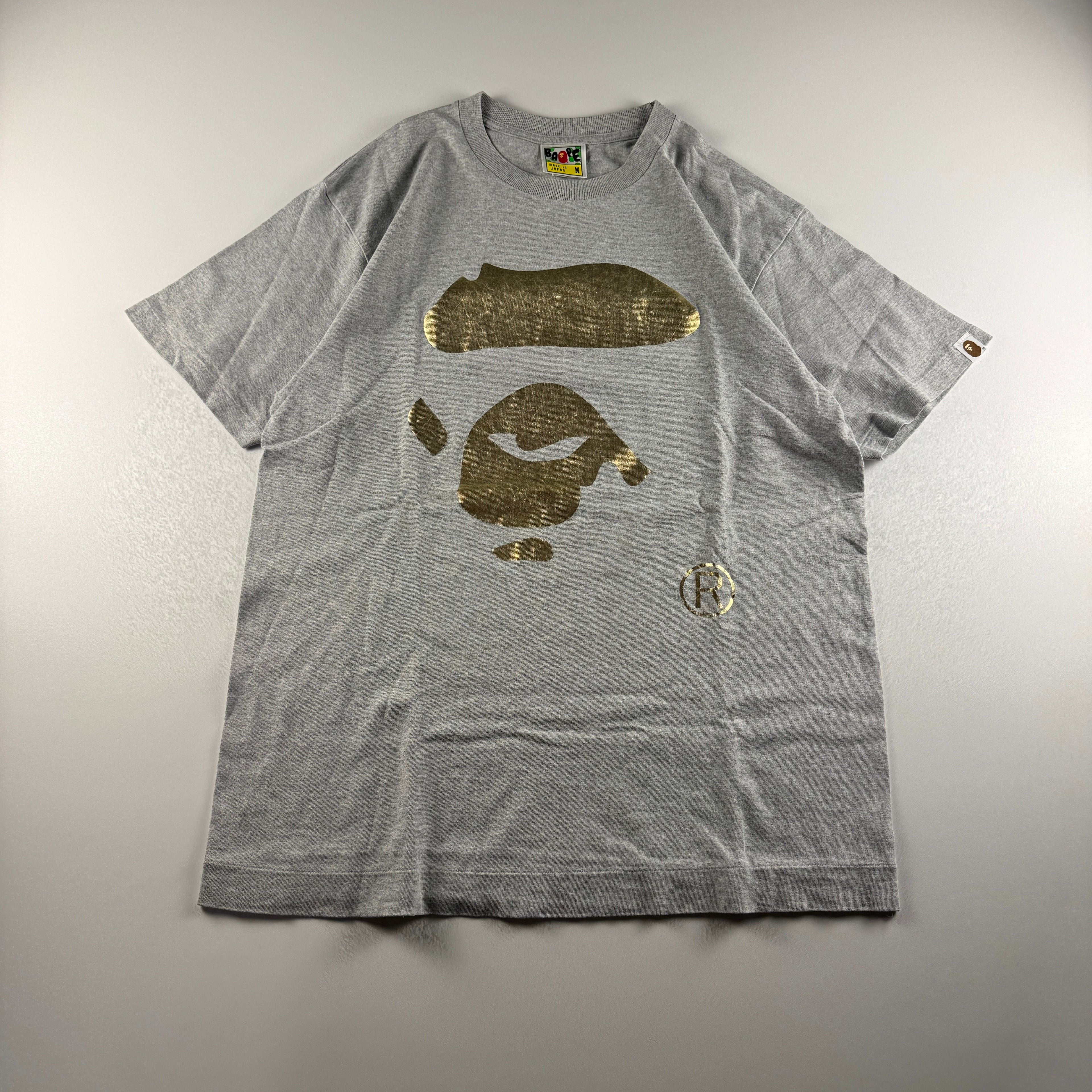 BAPE Face Gold Logo Grey Tee (M)
