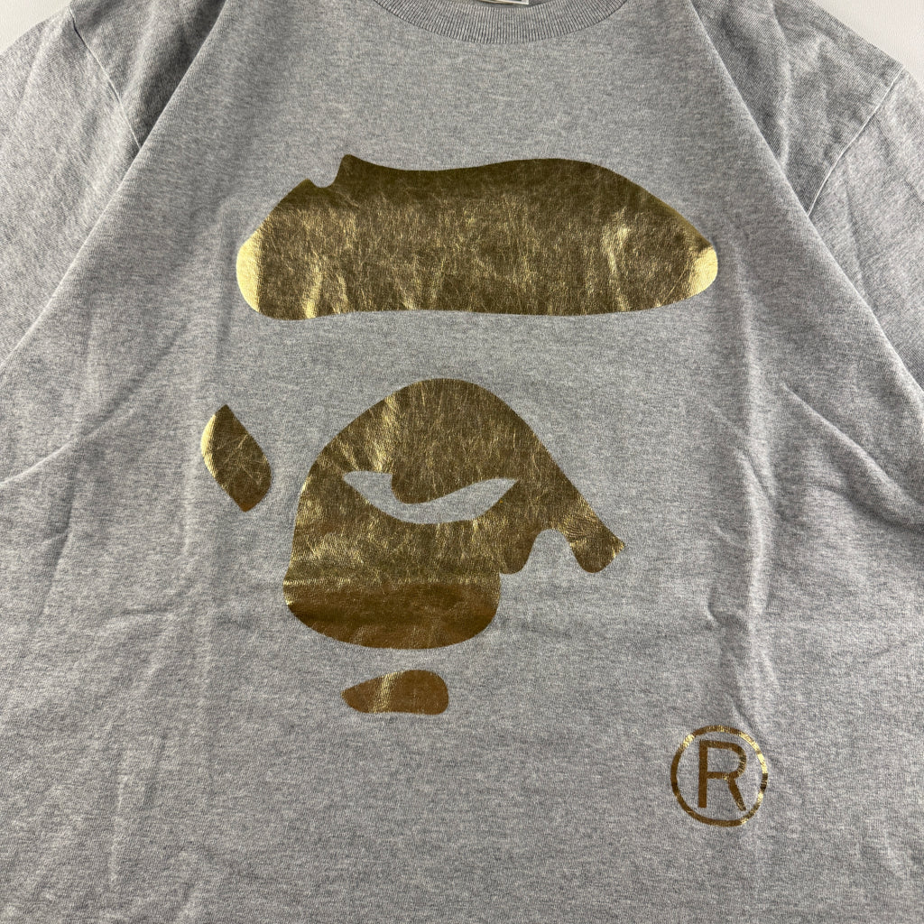 BAPE Face Gold Logo Grey Tee (M)