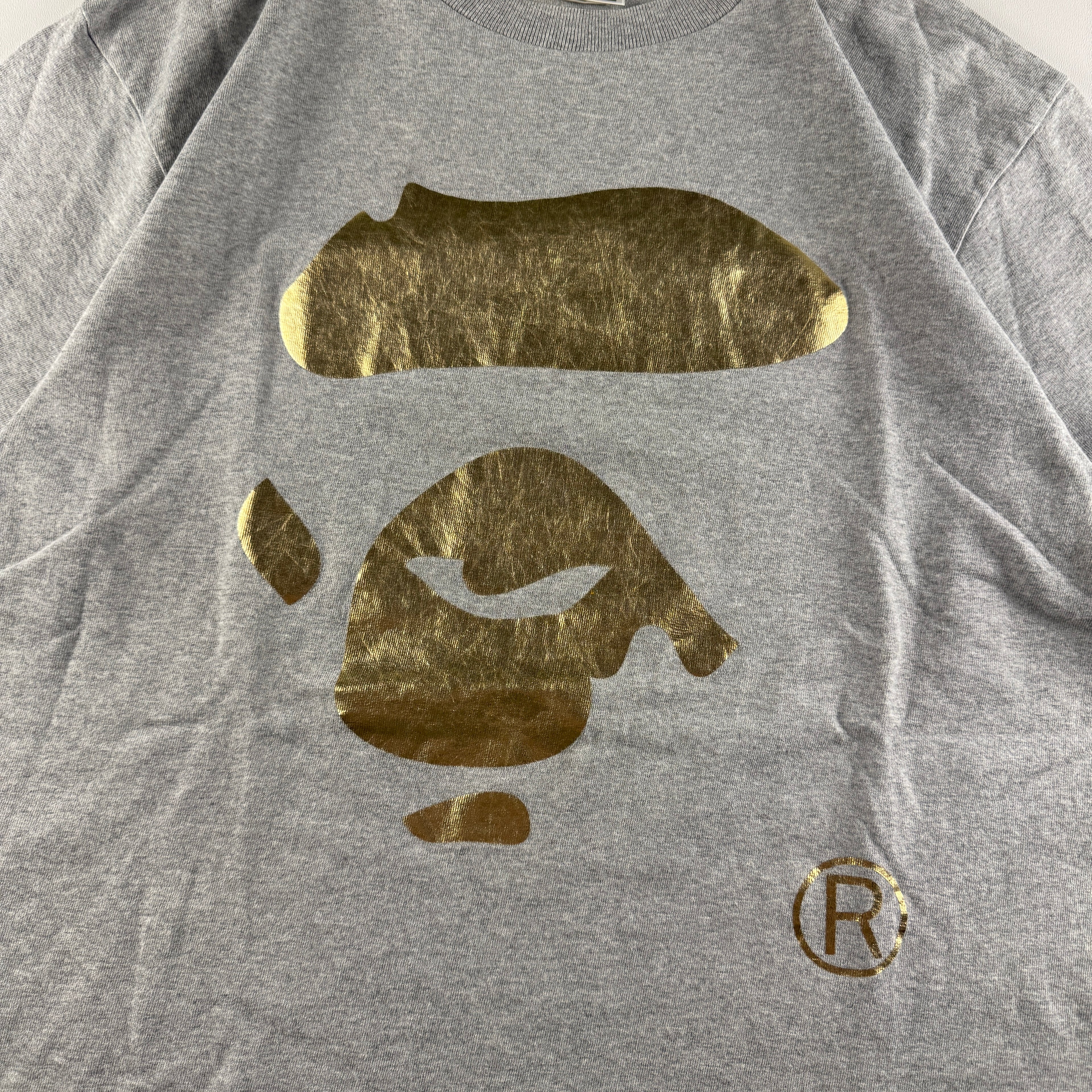 BAPE Face Gold Logo Grey Tee (M)