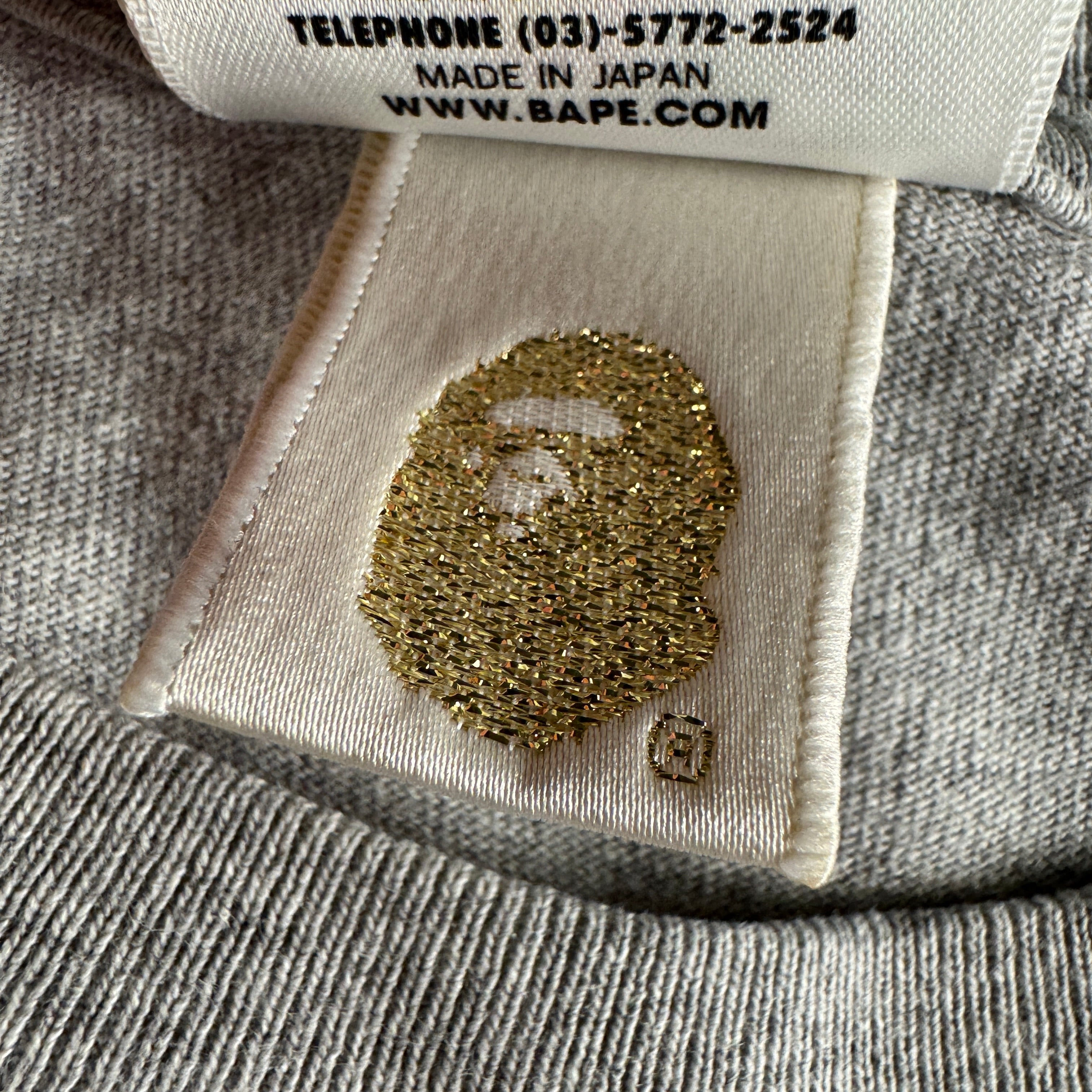 BAPE Face Gold Logo Grey Tee (M)