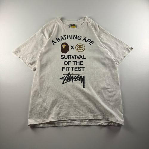 Bape x Stussy Survival of the Fittest White Tee (L)