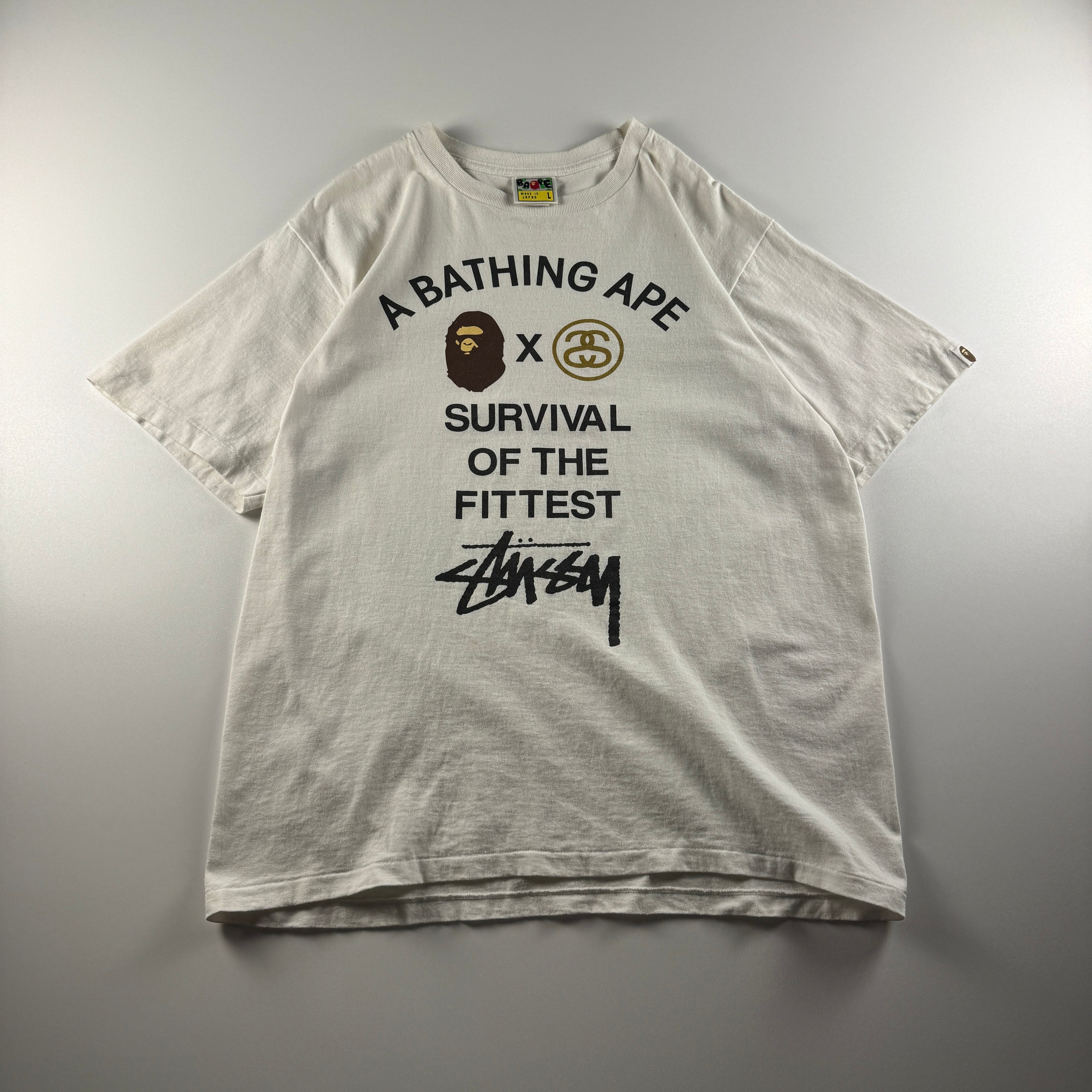Bape x Stussy Survival of the Fittest White Tee (L)