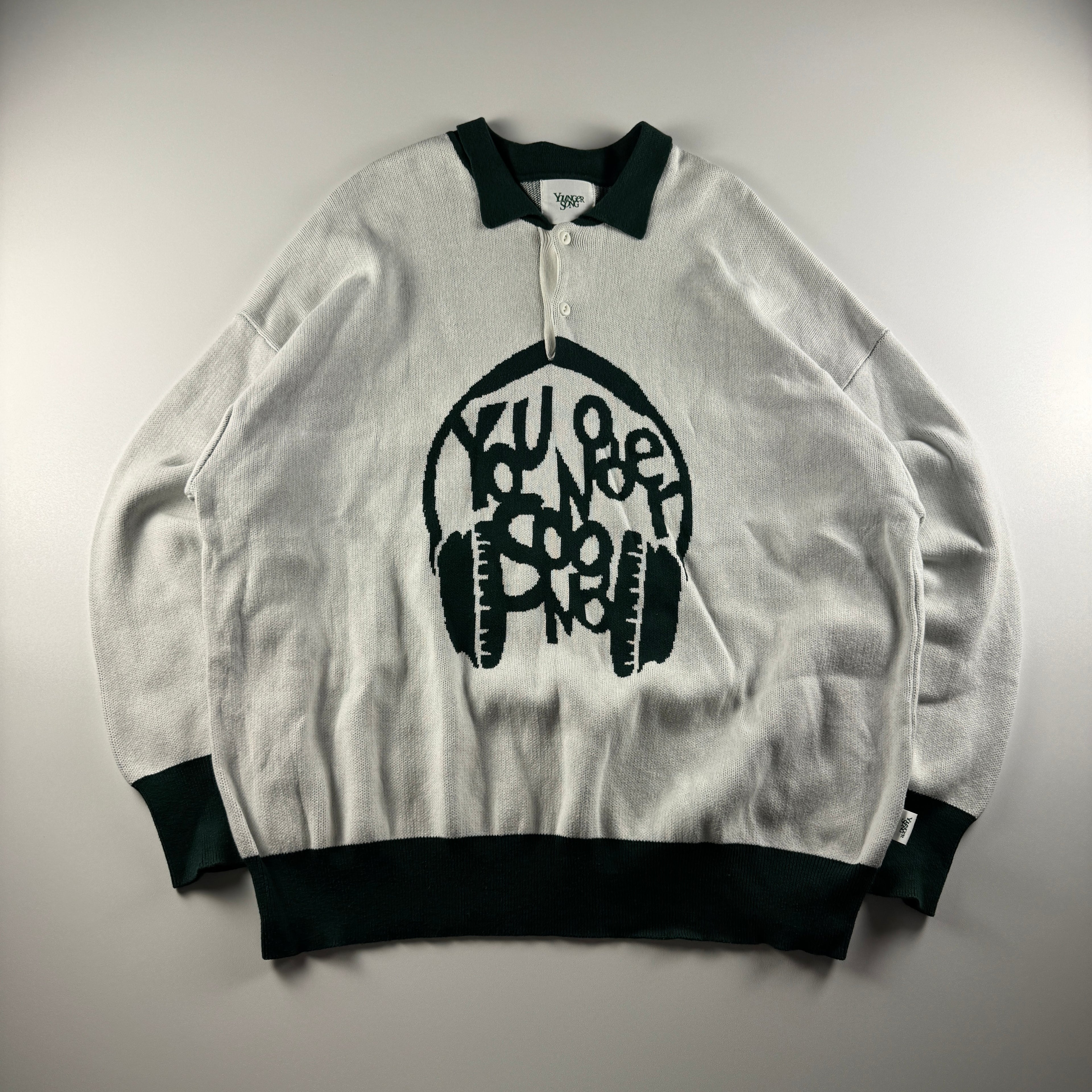 Younger Song White and Green Knit Polo (M)