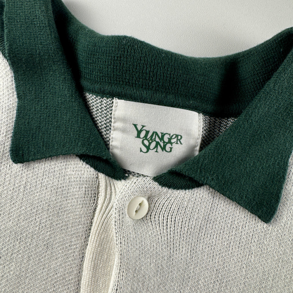 Younger Song White and Green Knit Polo (M)
