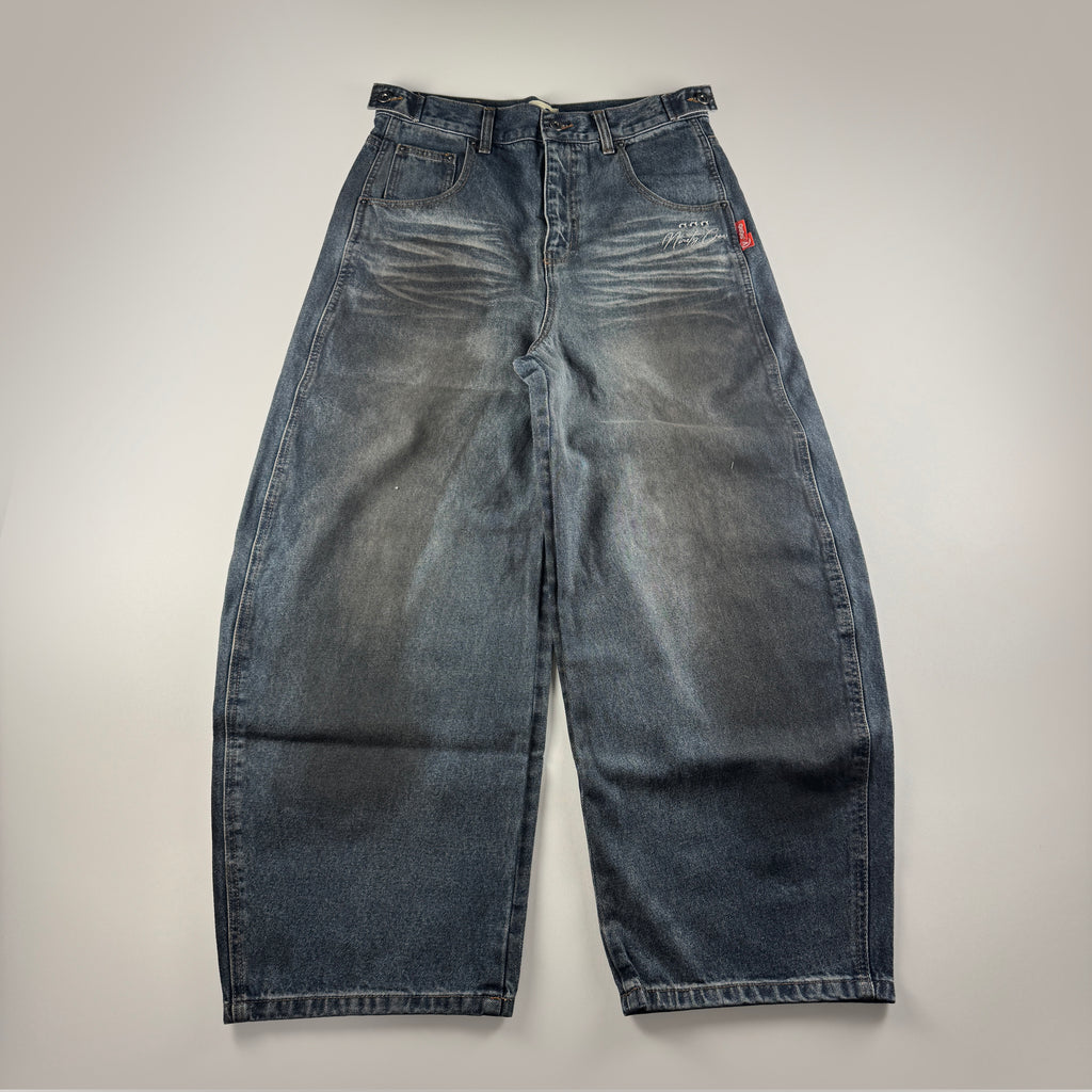 9090 Bullet Logo Denim Blue Balloon Pants (M)