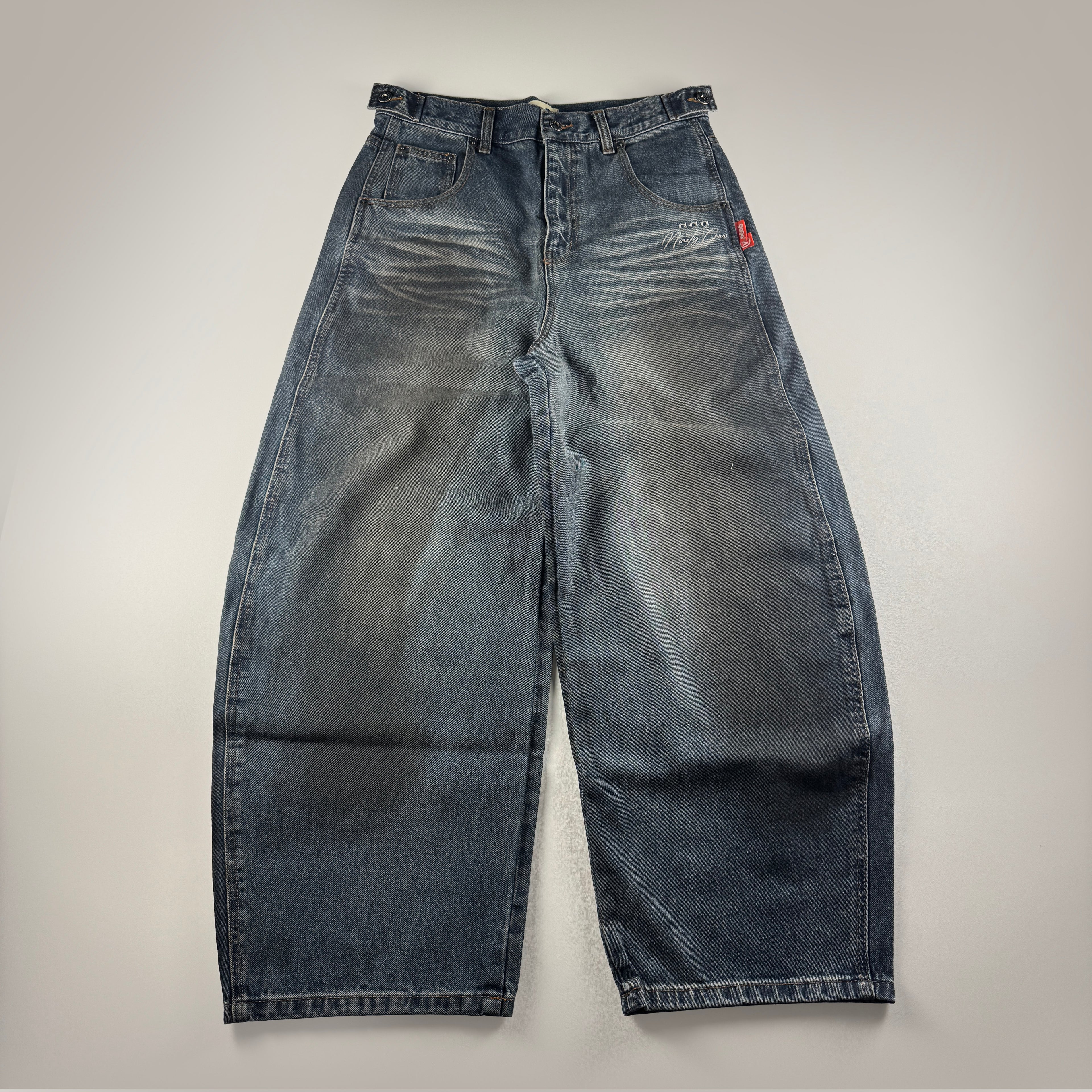 9090 Bullet Logo Denim Blue Balloon Pants (M)