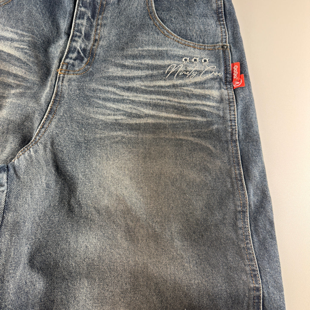 9090 Bullet Logo Denim Blue Balloon Pants (M)