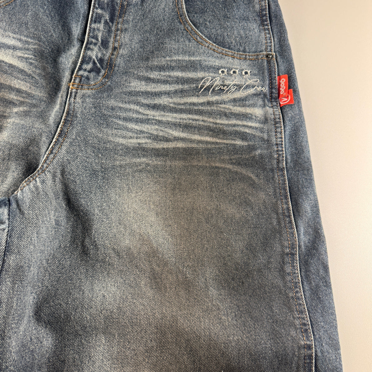 9090 Bullet Logo Denim Blue Balloon Pants (M)