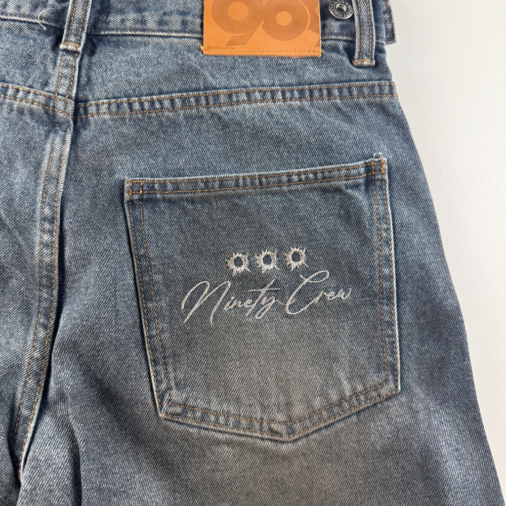 9090 Bullet Logo Denim Blue Balloon Pants (M)
