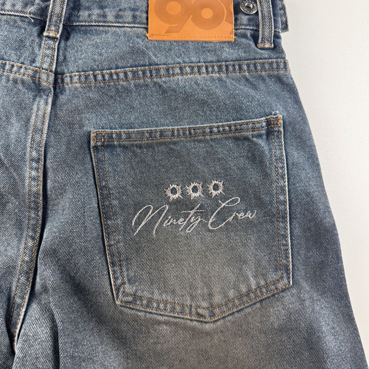 9090 Bullet Logo Denim Blue Balloon Pants (M)
