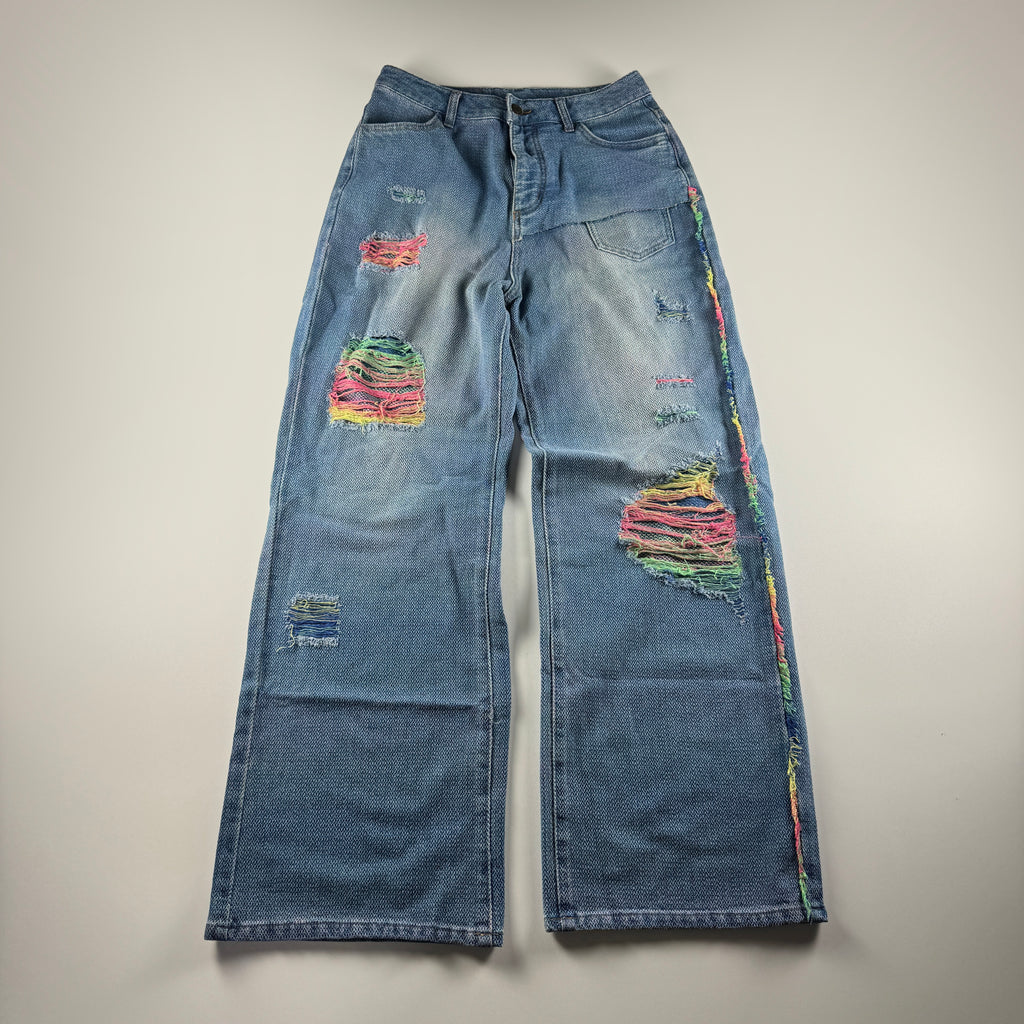 Wudge Boy Damaged Colorful Stitch Blue Pants (M)