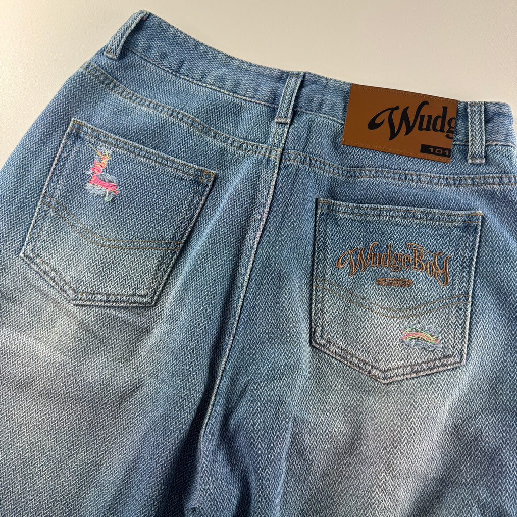 Wudge Boy Damaged Colorful Stitch Blue Pants (M)