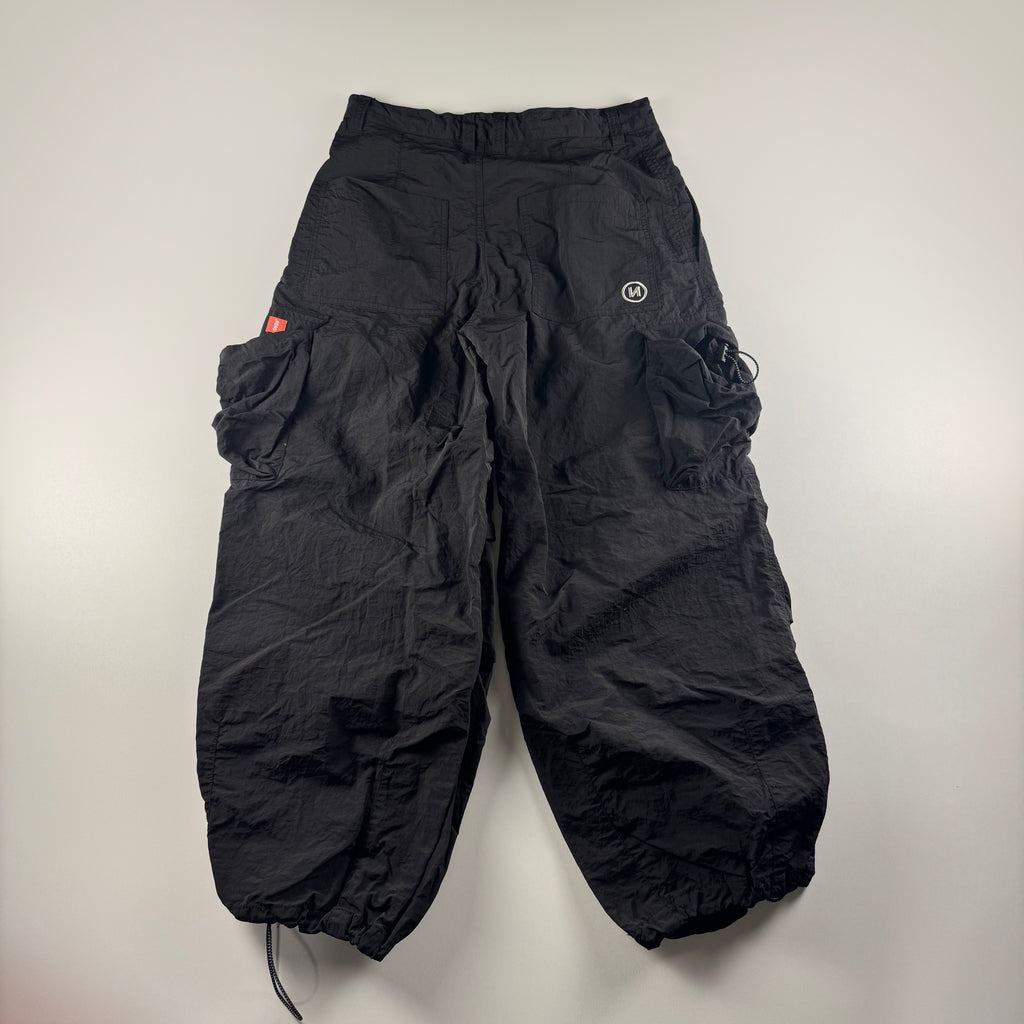 9090 Nylon Cargo Black Track Pants (M)