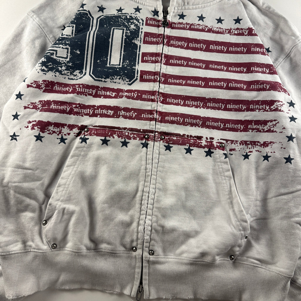 9090 Double Zip Distressed White Hoodie (L)