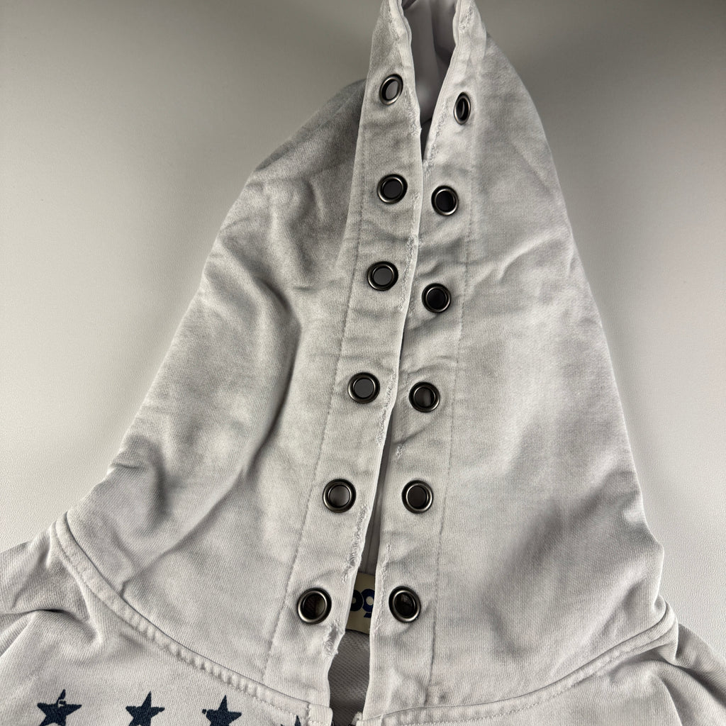 9090 Double Zip Distressed White Hoodie (L)
