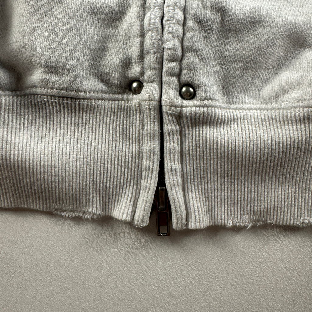9090 Double Zip Distressed White Hoodie (L)