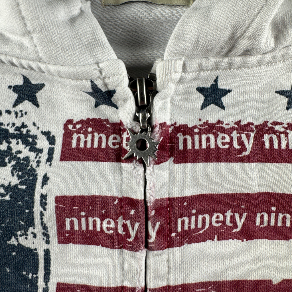 9090 Double Zip Distressed White Hoodie (L)