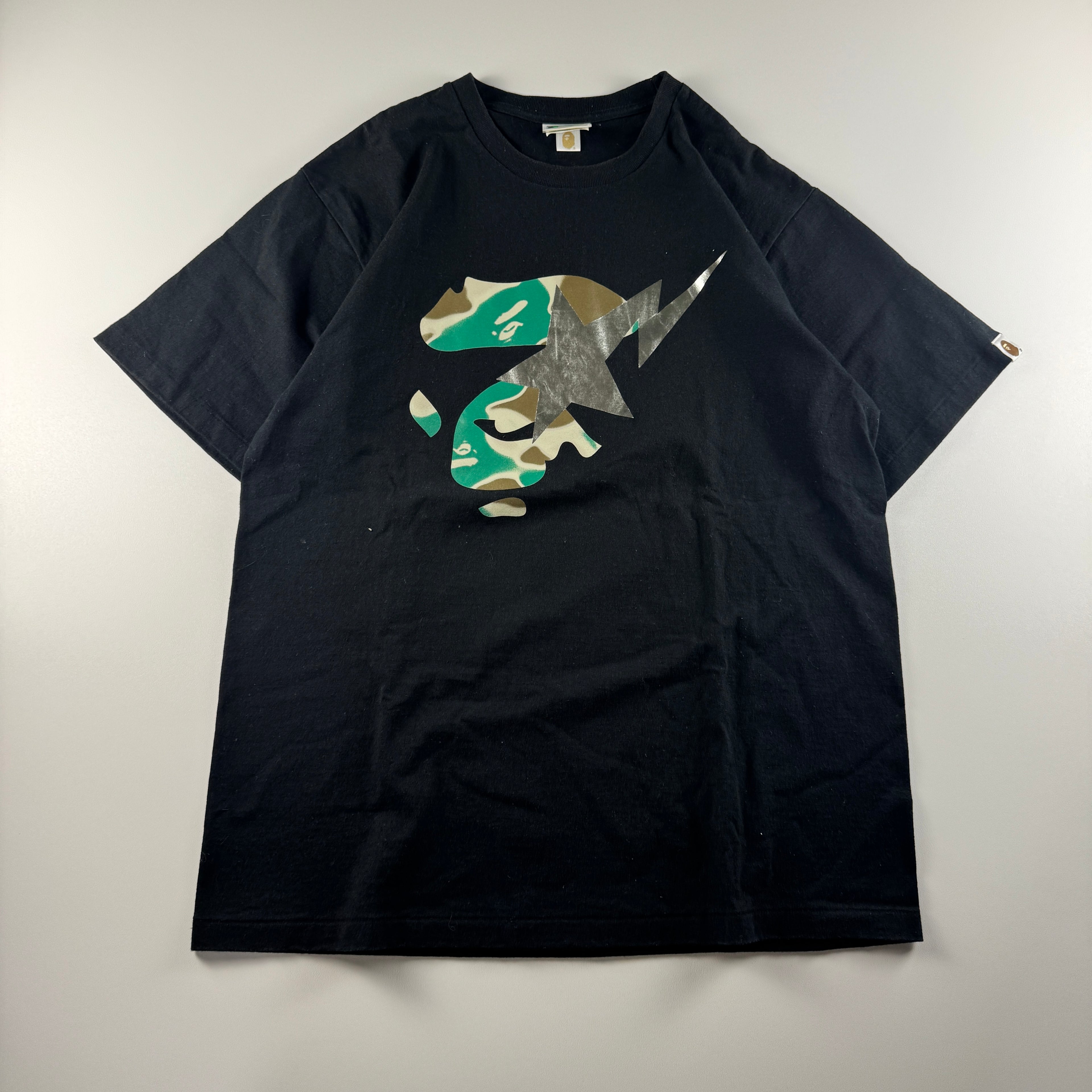 BAPE Silver Star Camo Face Black Tee (L)