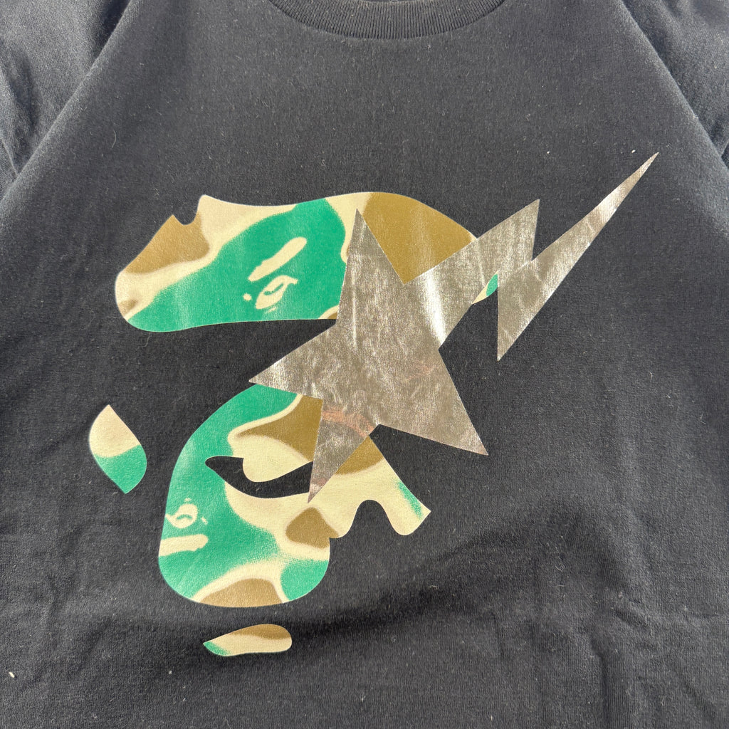 BAPE Silver Star Camo Face Black Tee (L)