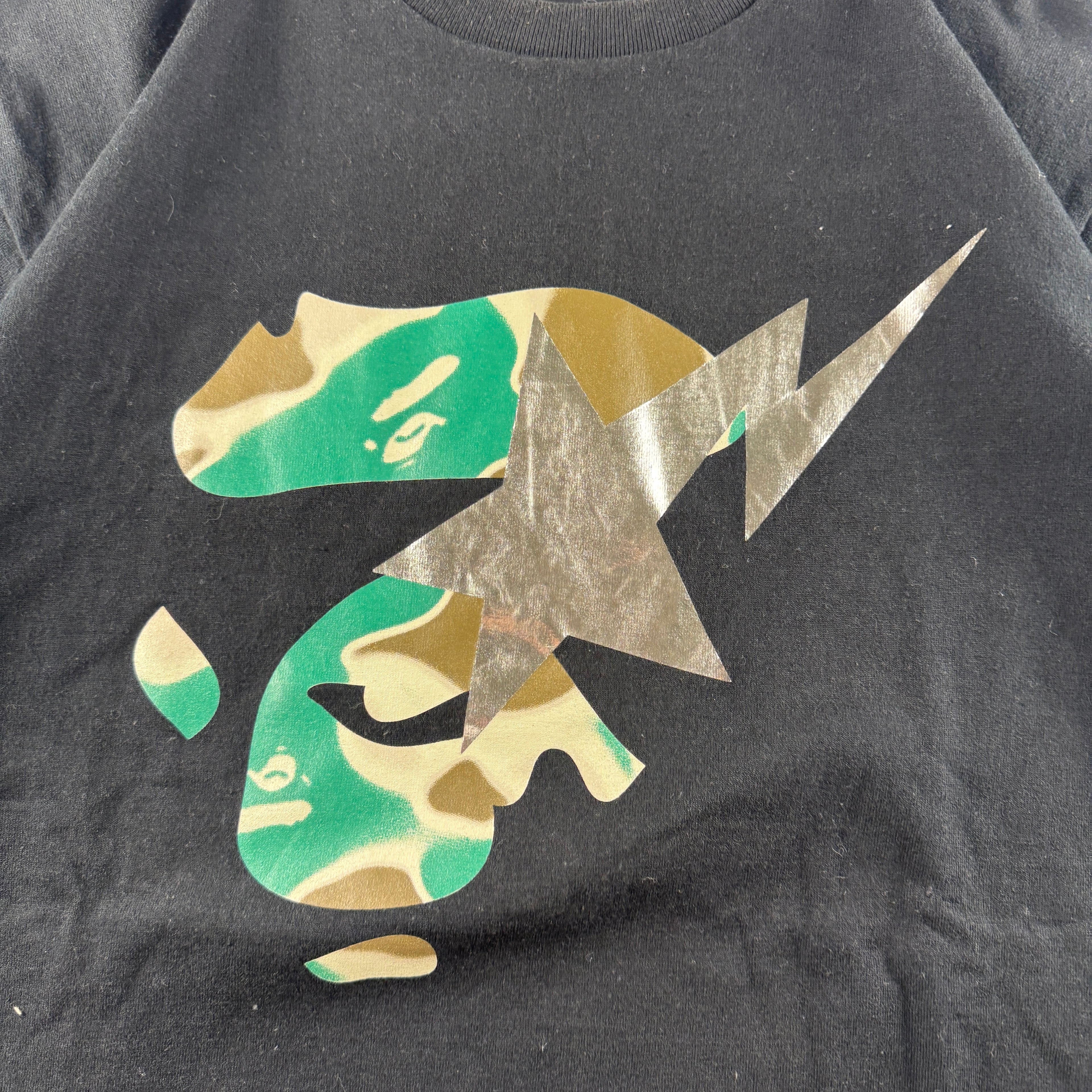 BAPE Silver Star Camo Face Black Tee (L)
