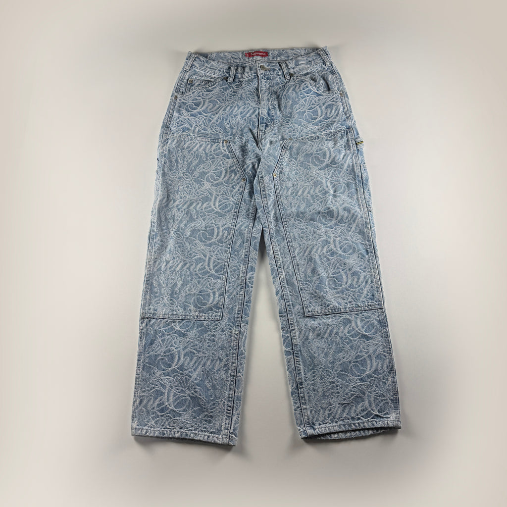 Supreme Script Jacquard Double Knee Blue Pants (30)